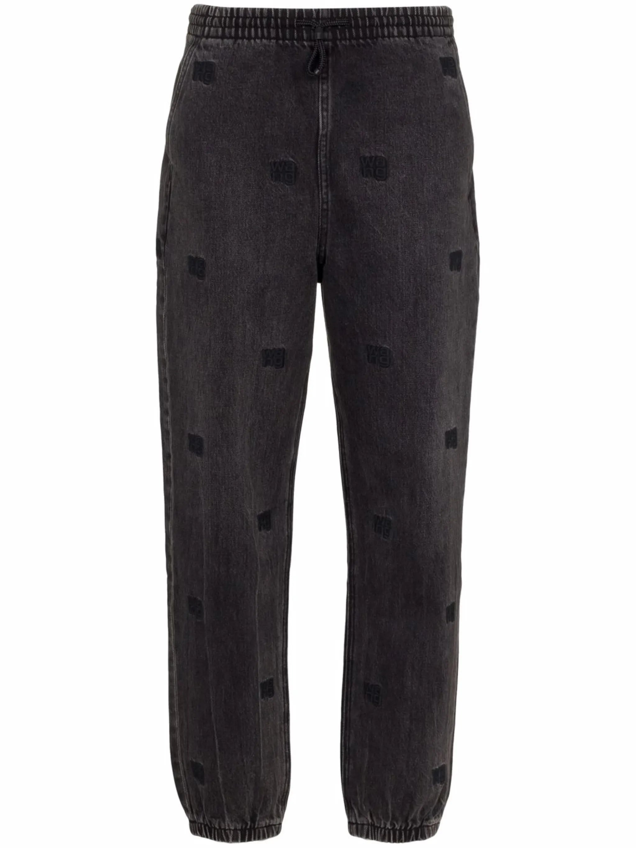 embroidered-monogram denim track pants