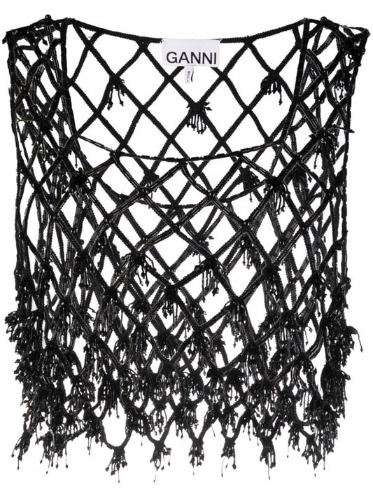 beaded netting crop top