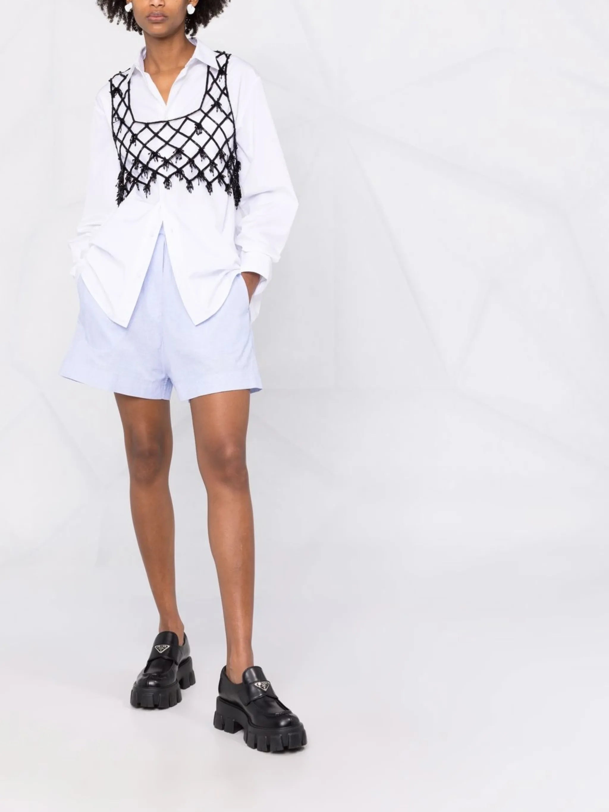 beaded netting crop top