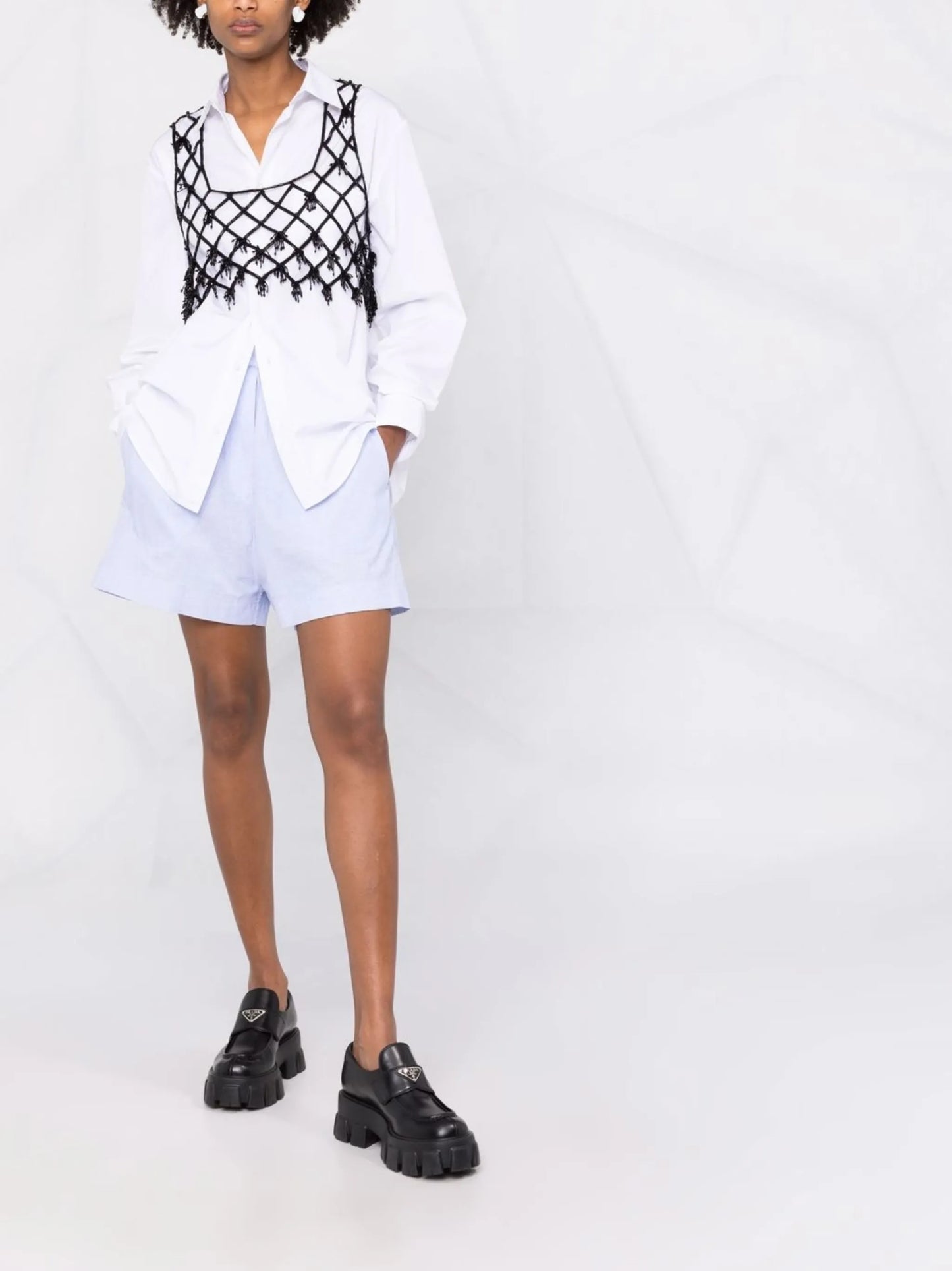 beaded netting crop top