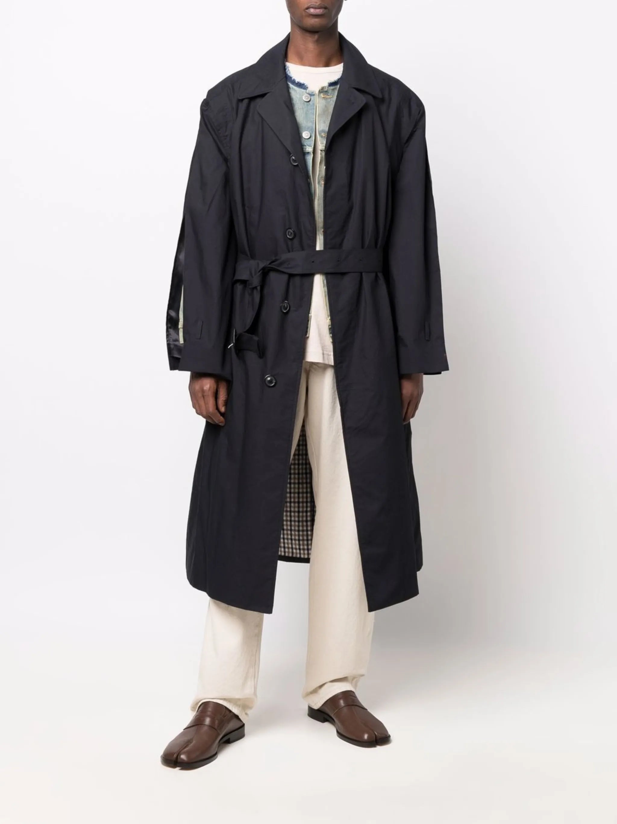 layered cotton trench coat