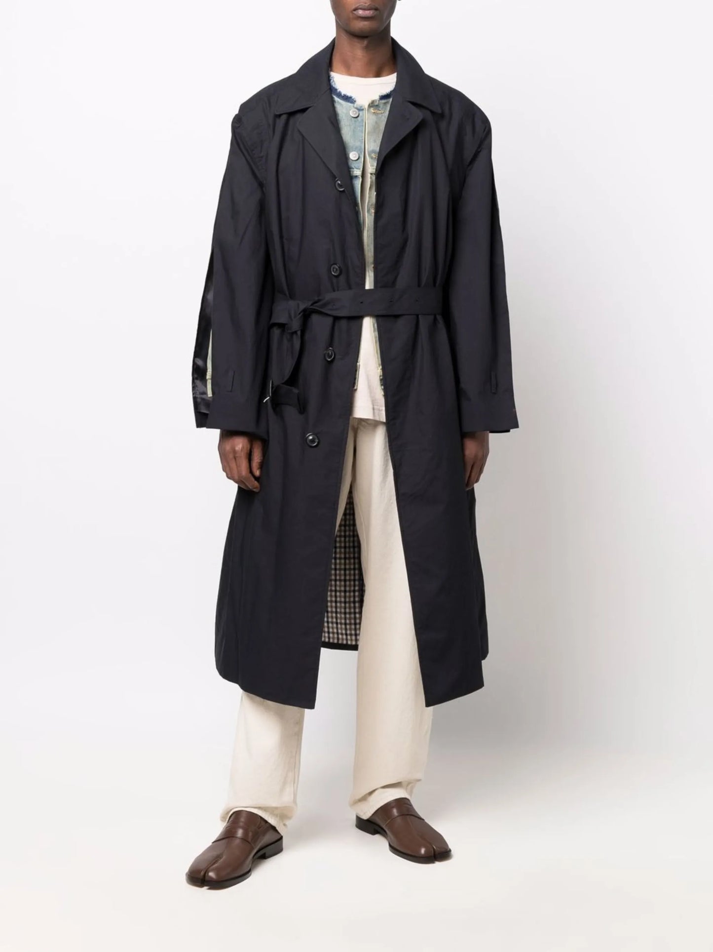 layered cotton trench coat
