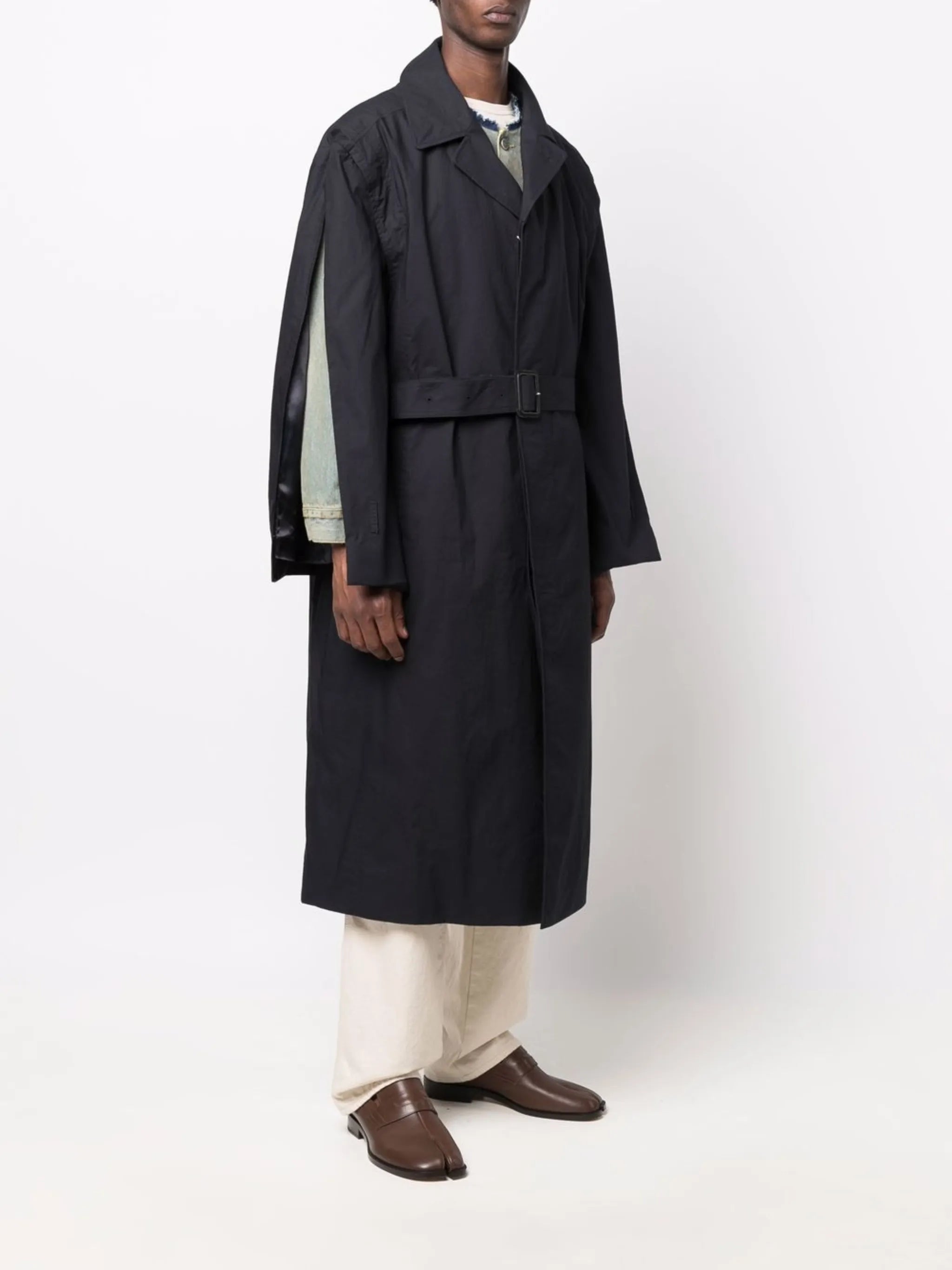 layered cotton trench coat