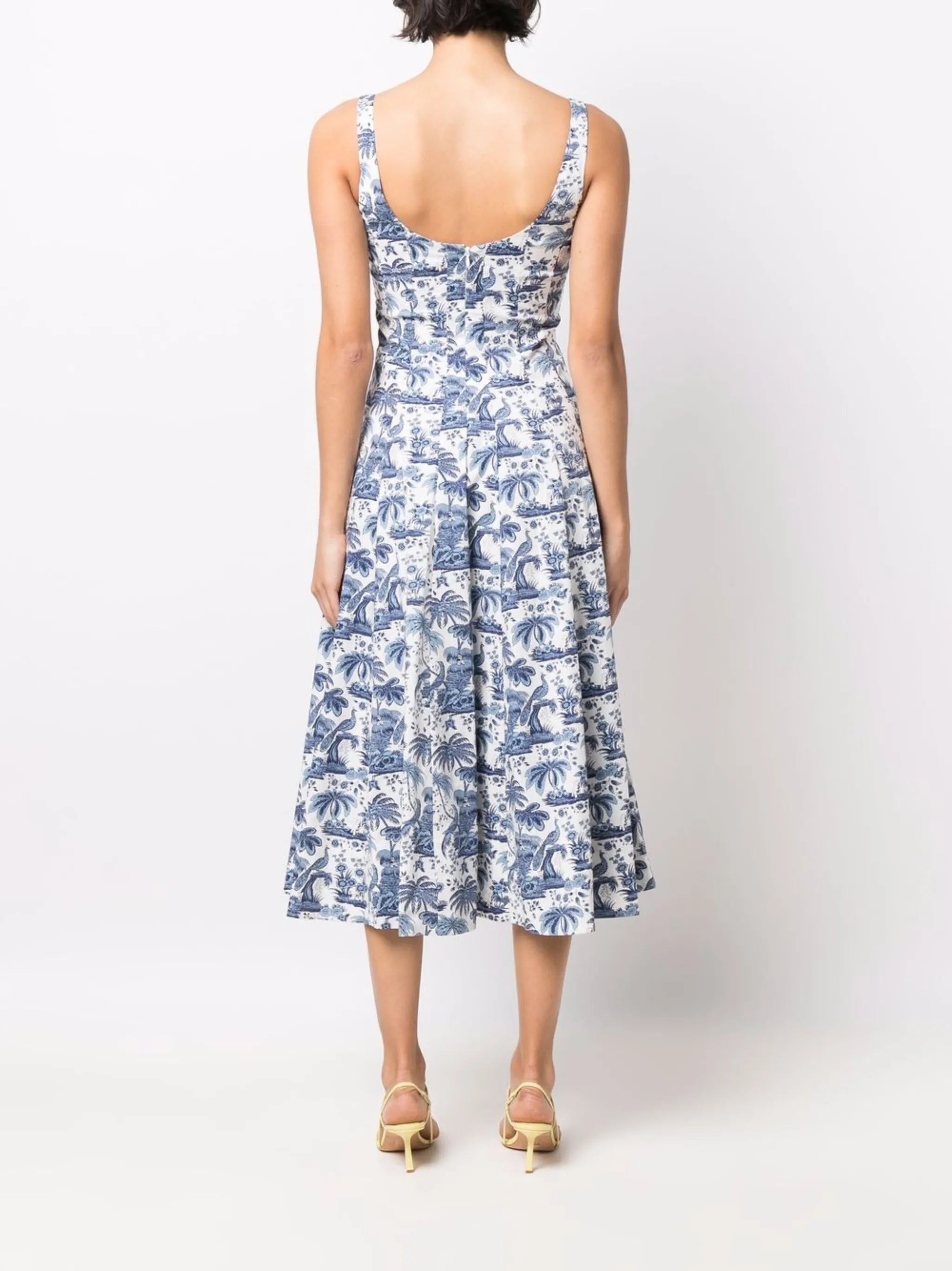 botanical-print square-neck dress