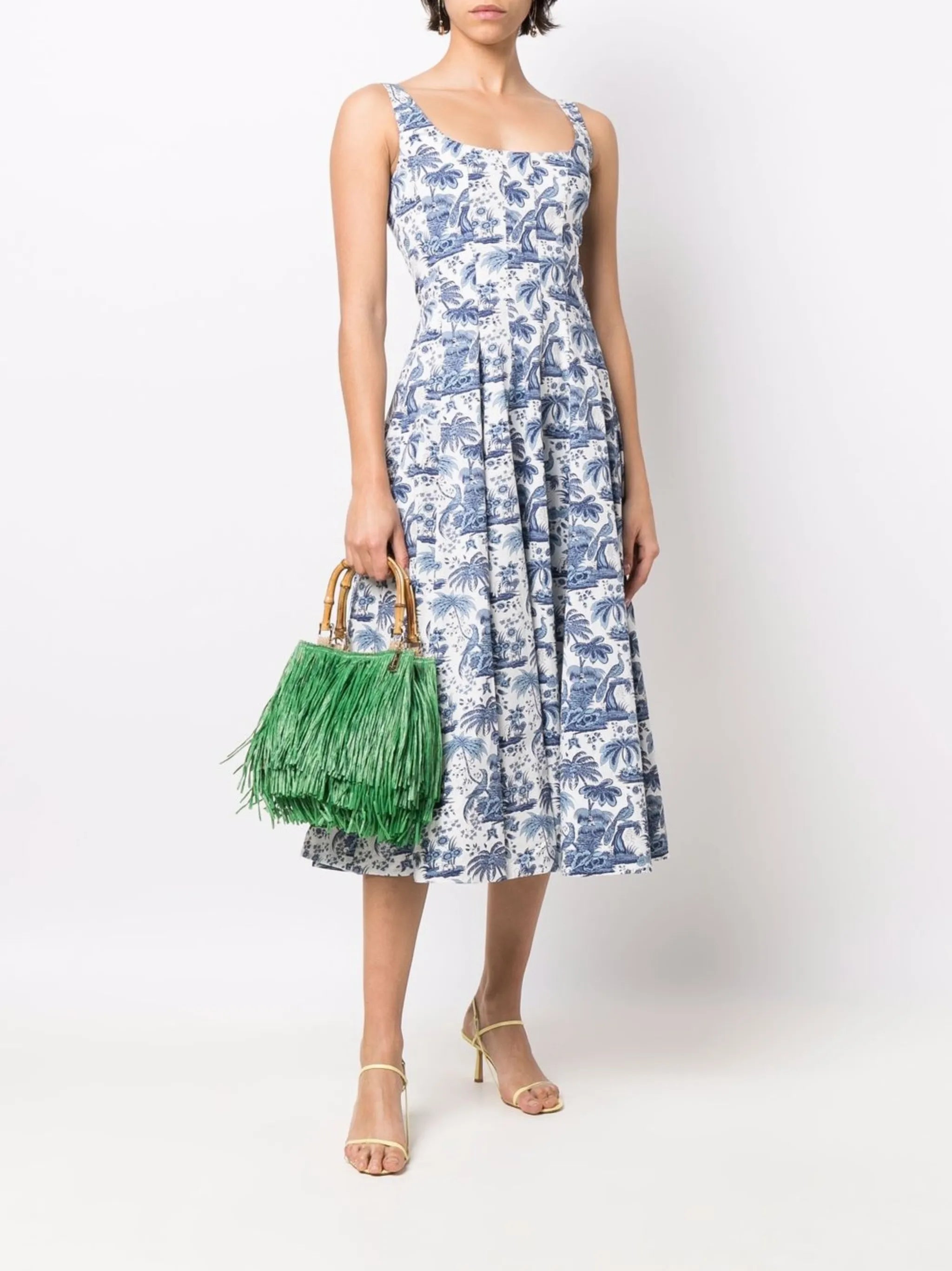 botanical-print square-neck dress