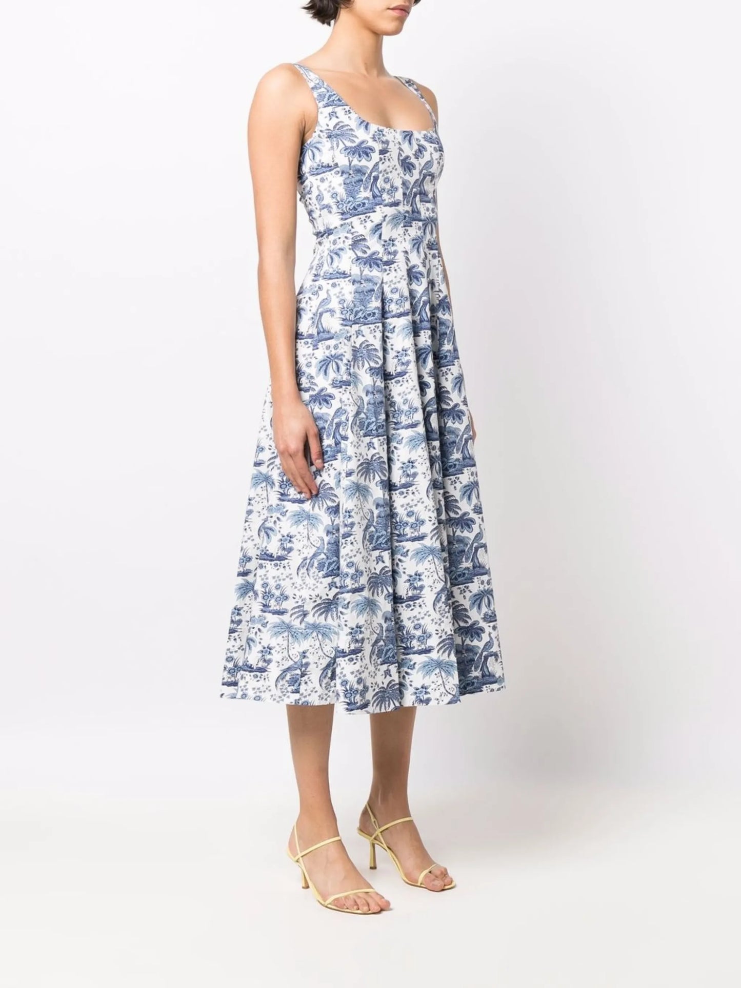 botanical-print square-neck dress