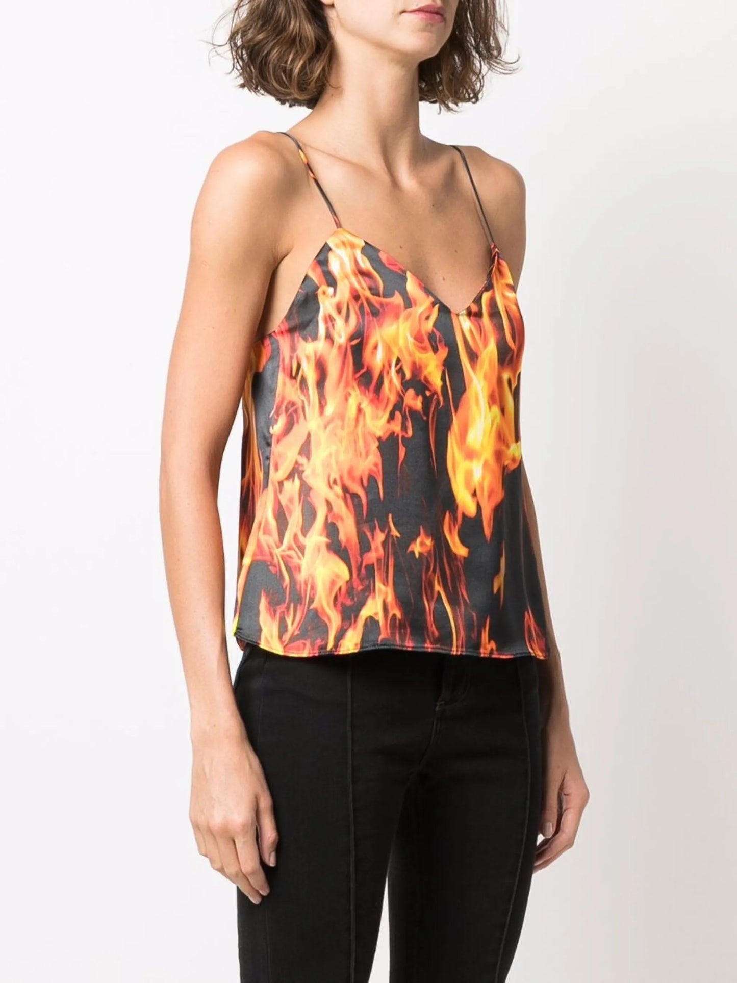 flame-print slip top