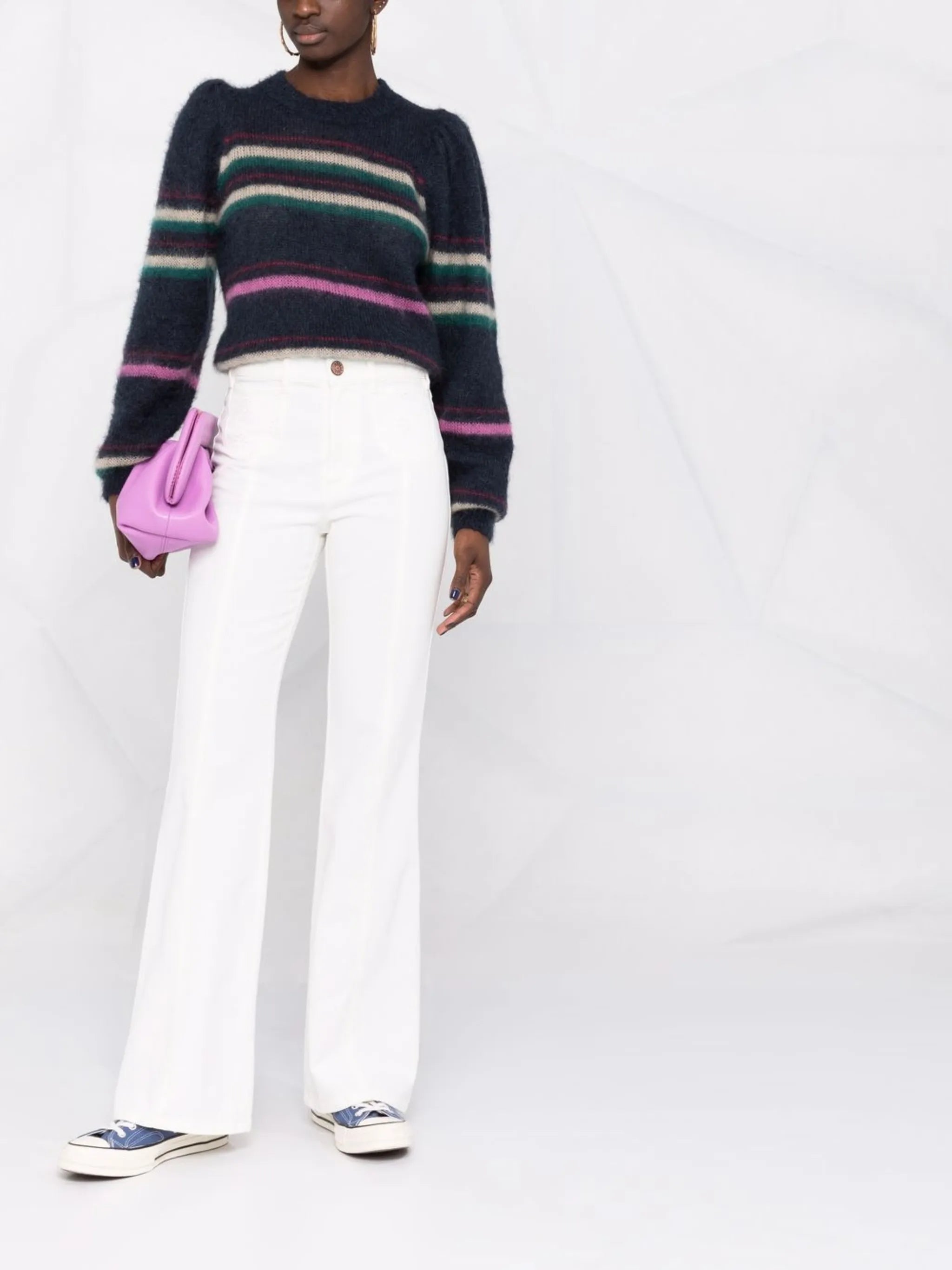 high-waisted flared denim jeans
