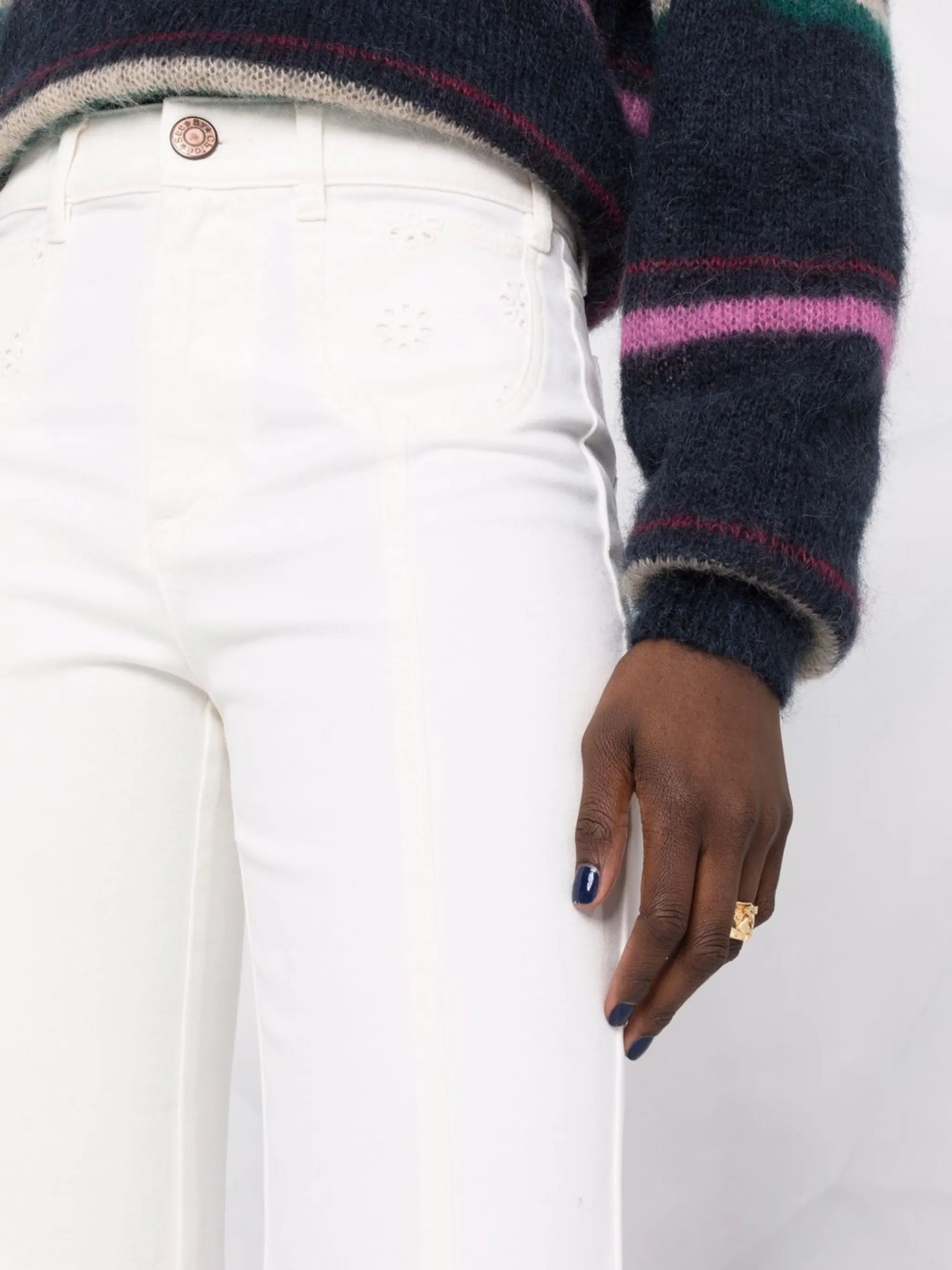high-waisted flared denim jeans