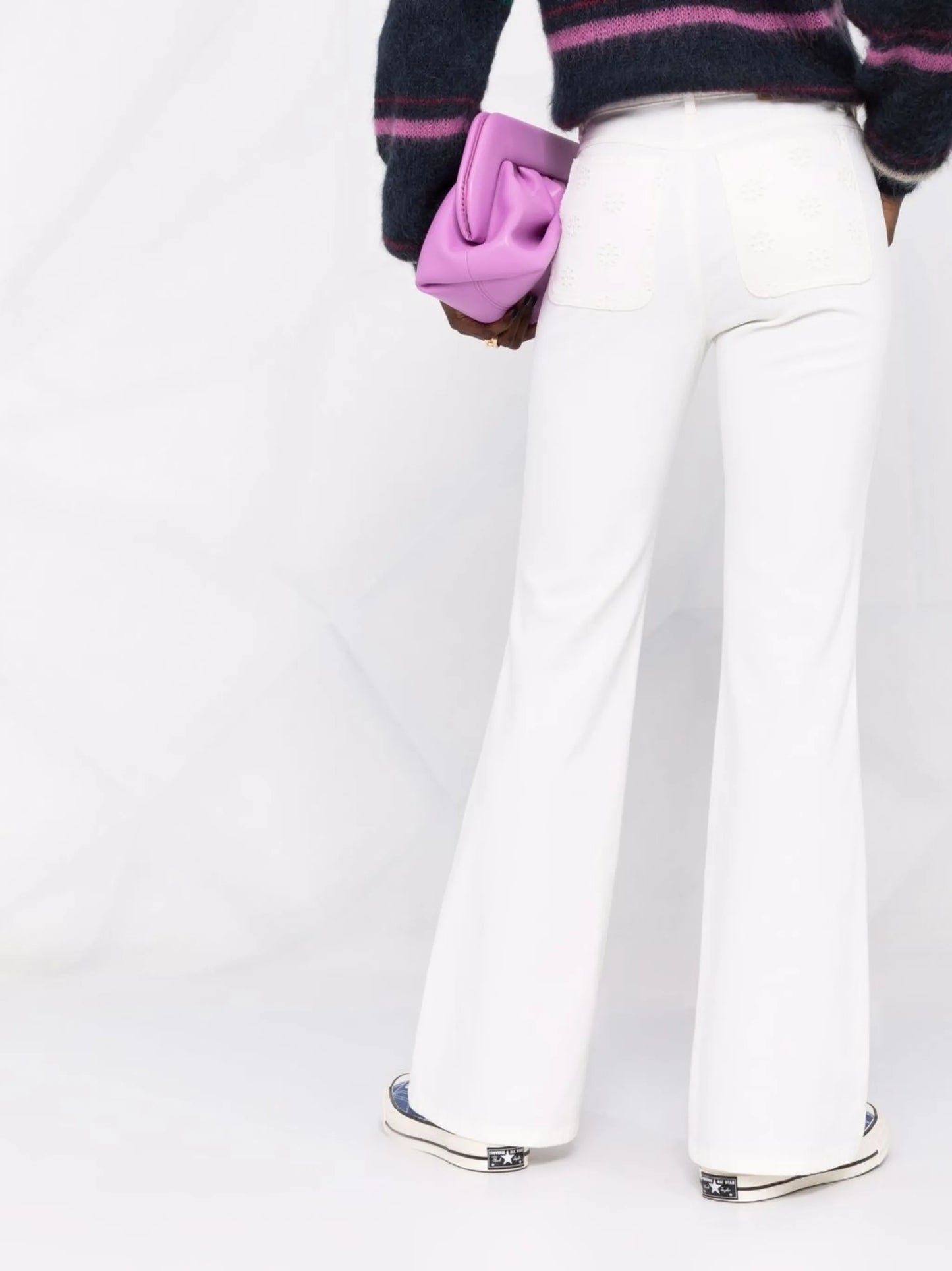 high-waisted flared denim jeans