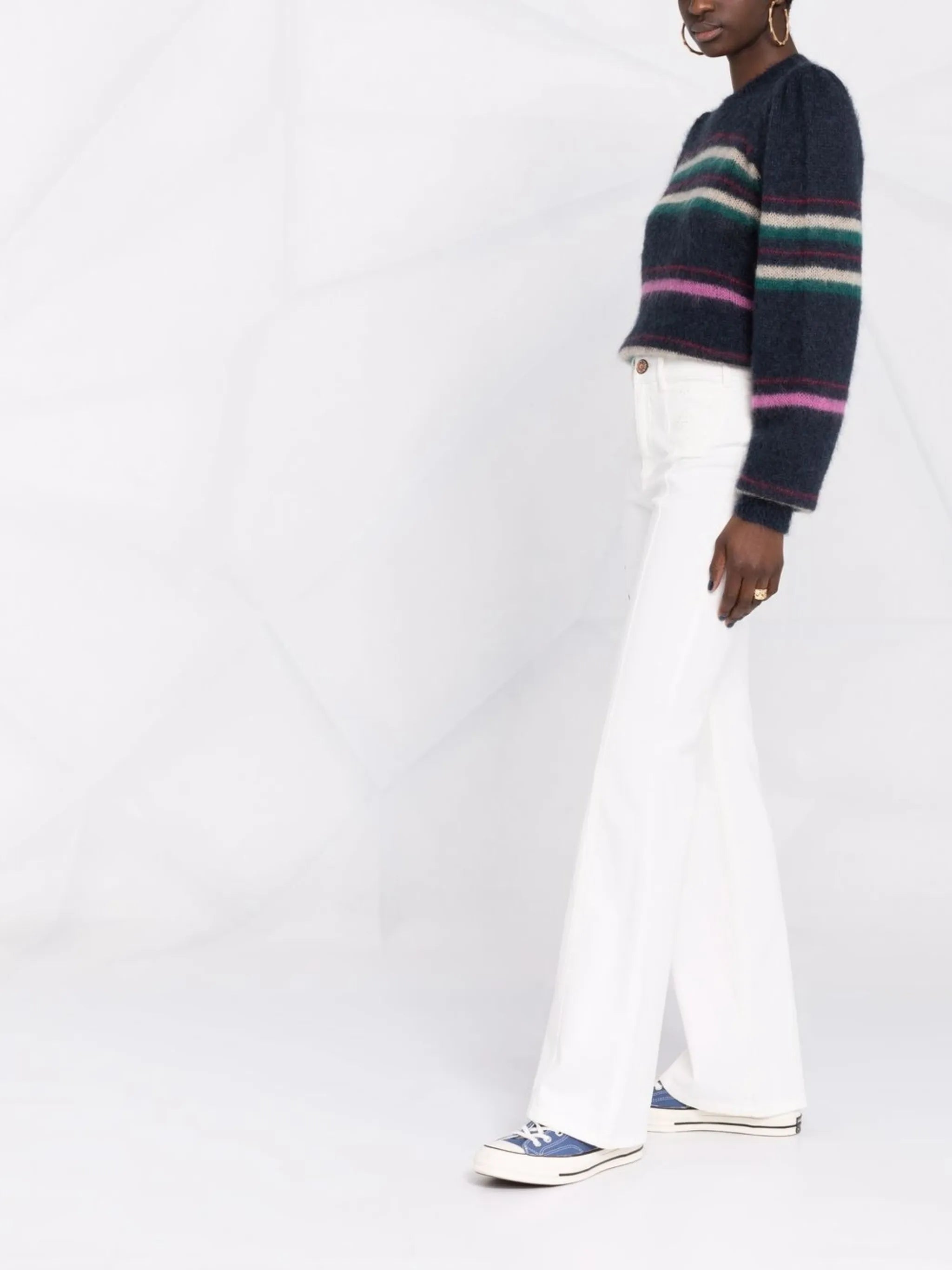 high-waisted flared denim jeans