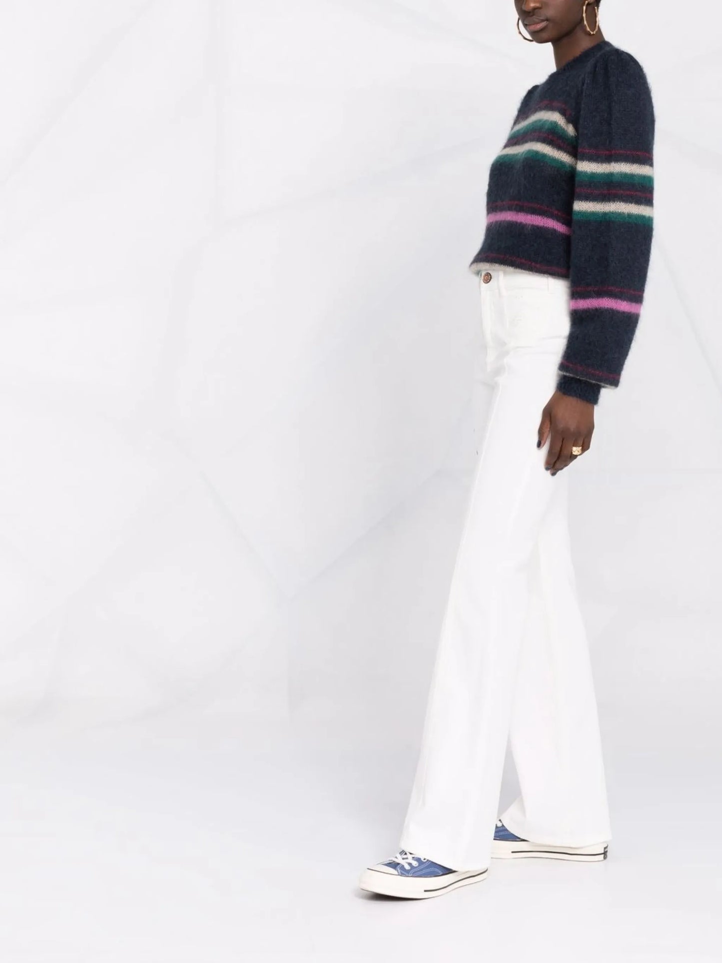 high-waisted flared denim jeans