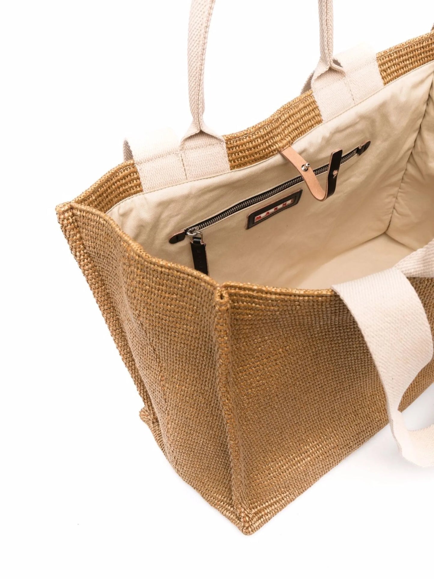 logo-embroidered raffia tote bag