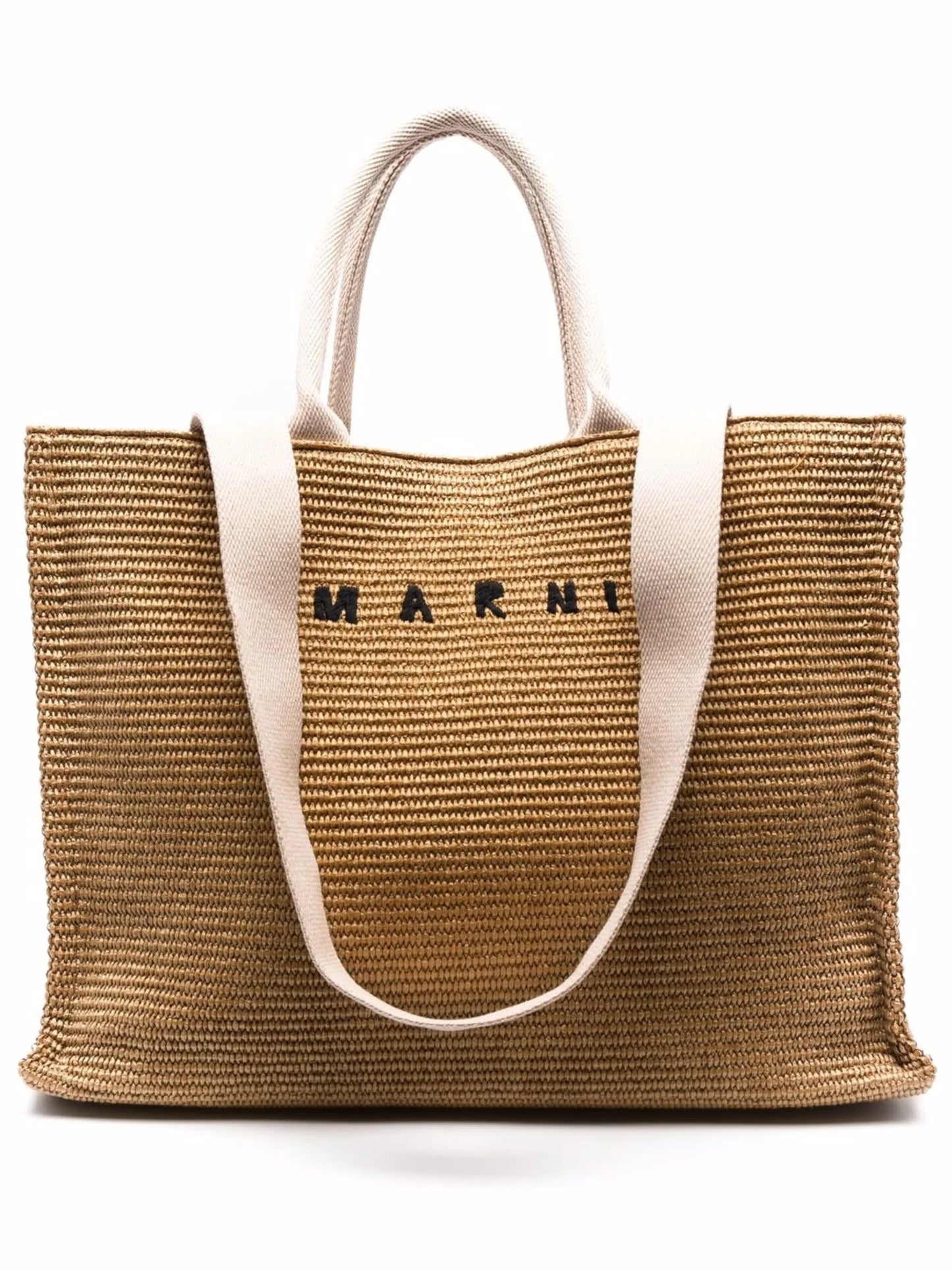 logo-embroidered raffia tote bag