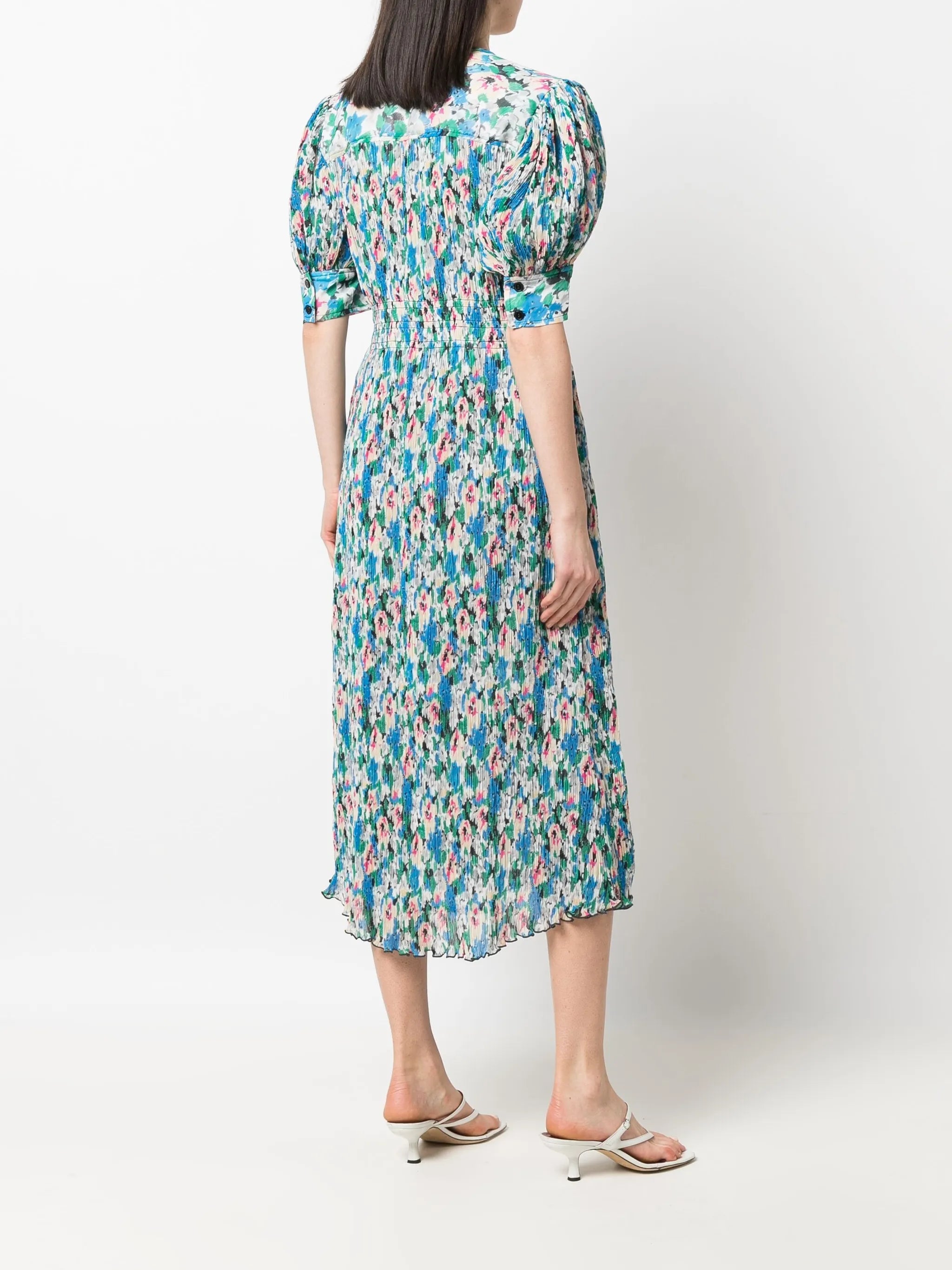 floral-print pleated georgette midi dress