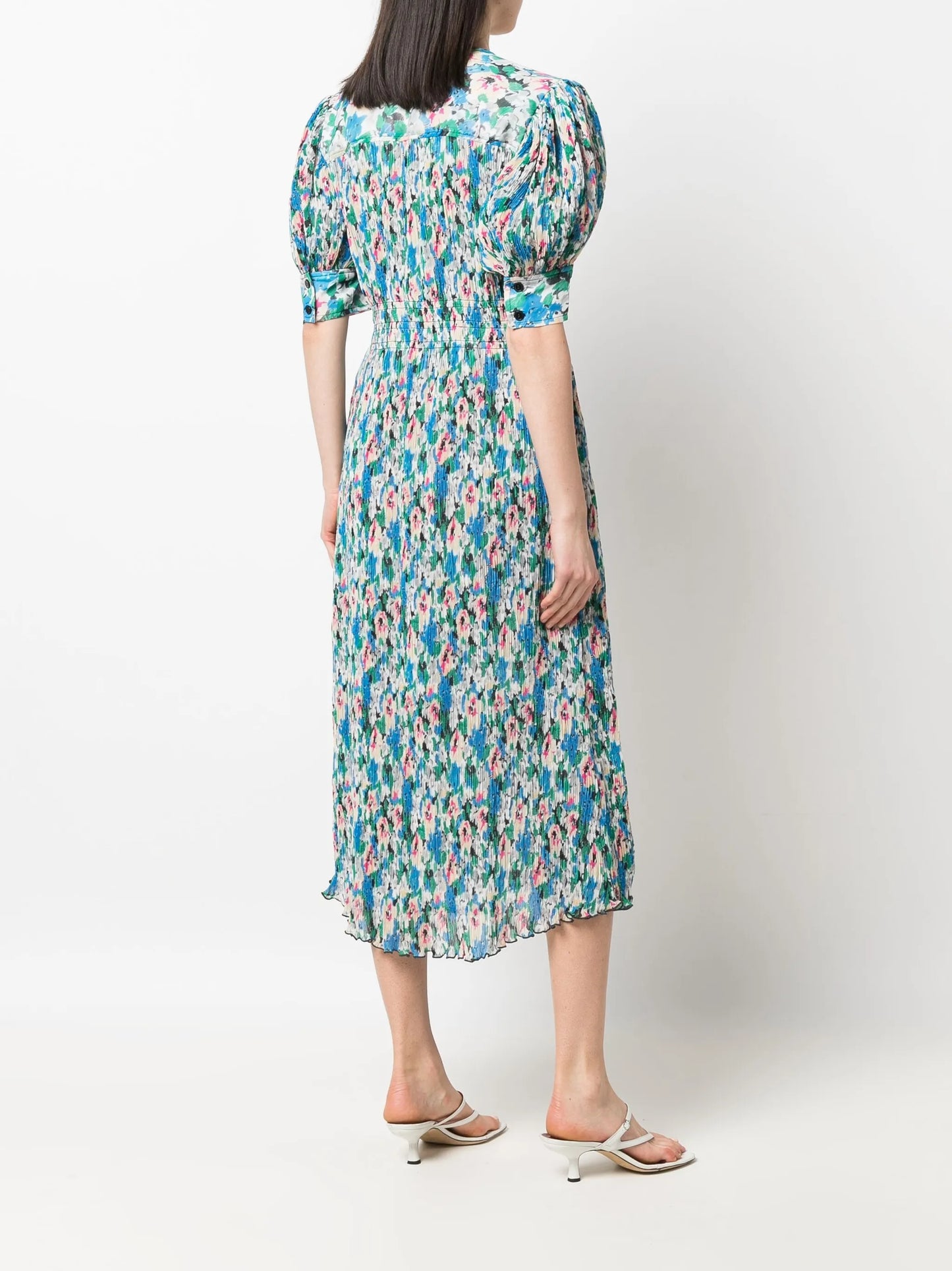 floral-print pleated georgette midi dress