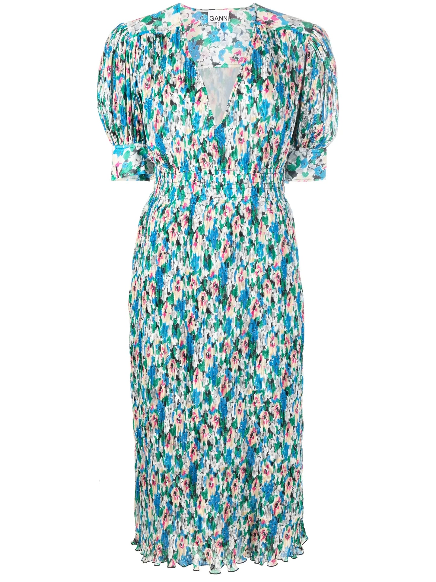 floral-print pleated georgette midi dress