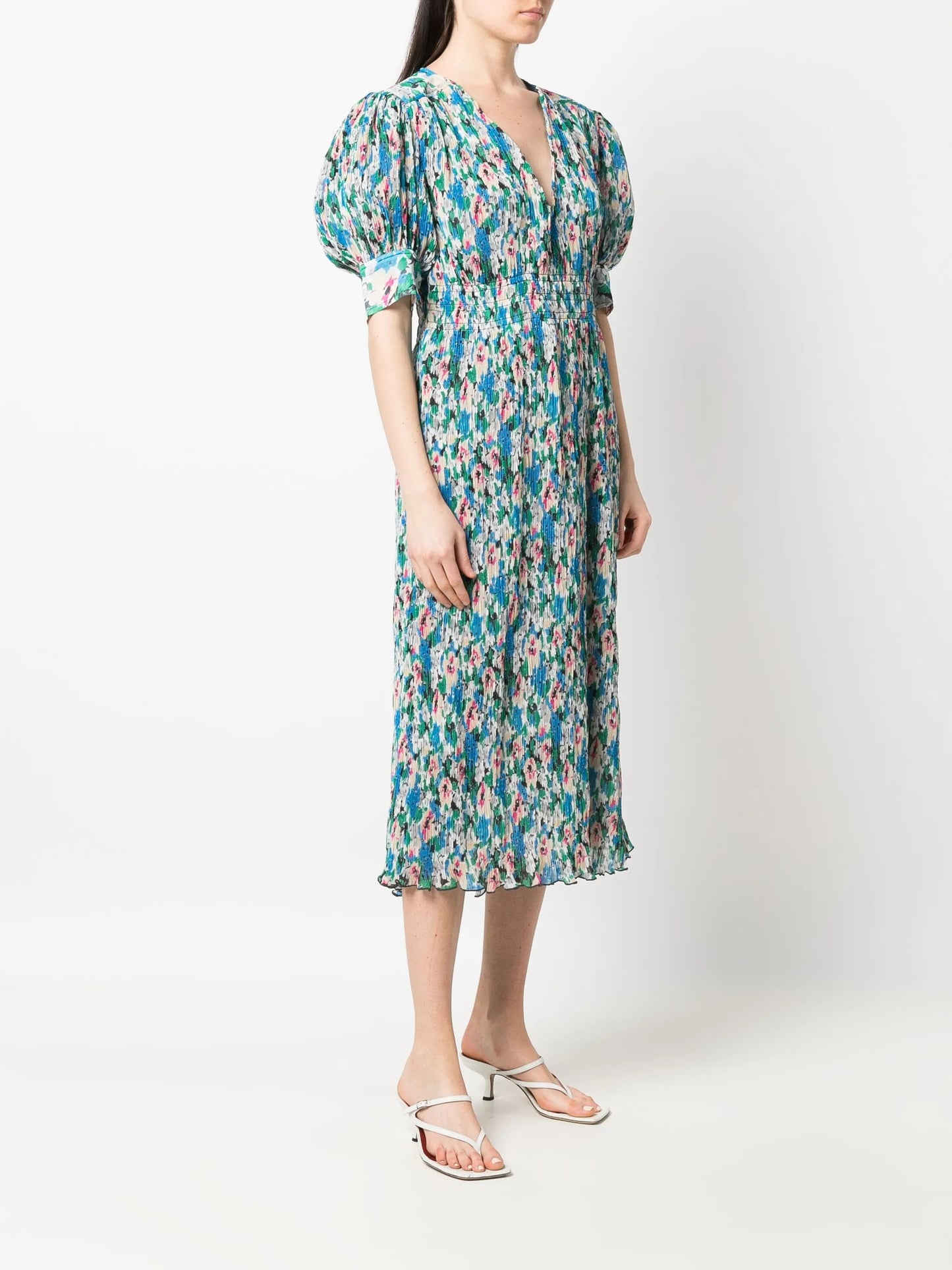 floral-print pleated georgette midi dress
