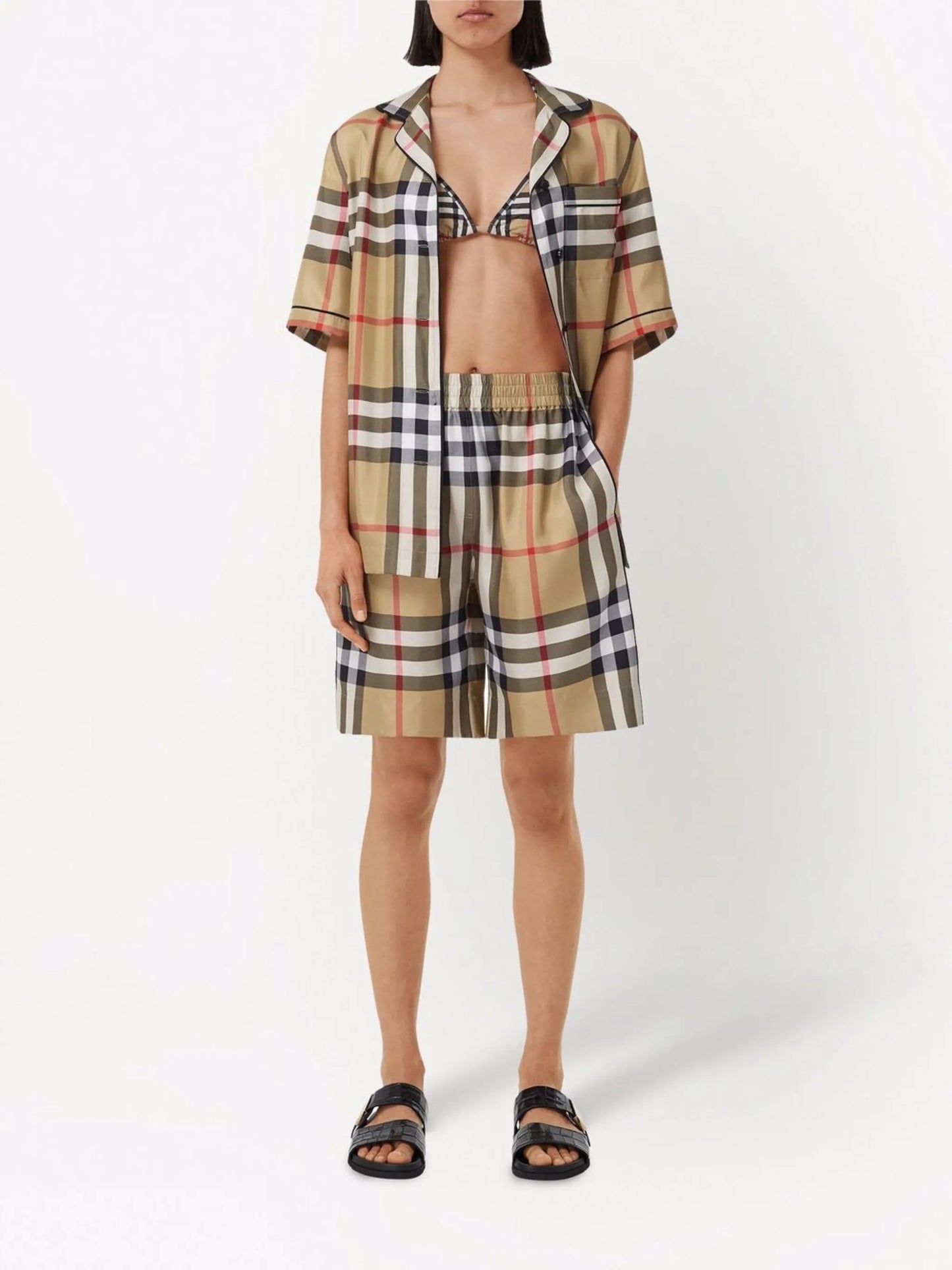 Vintage Check silk pajama shirt