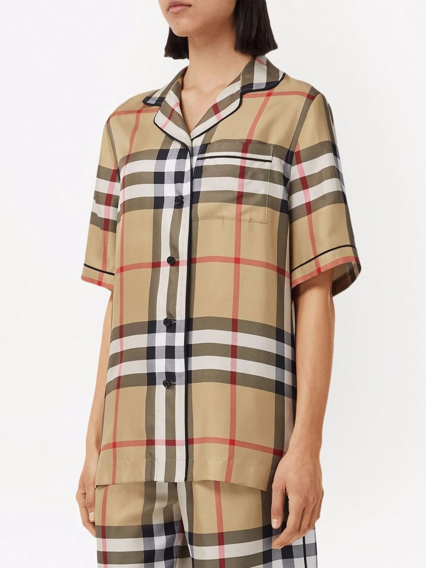 Vintage Check silk pajama shirt