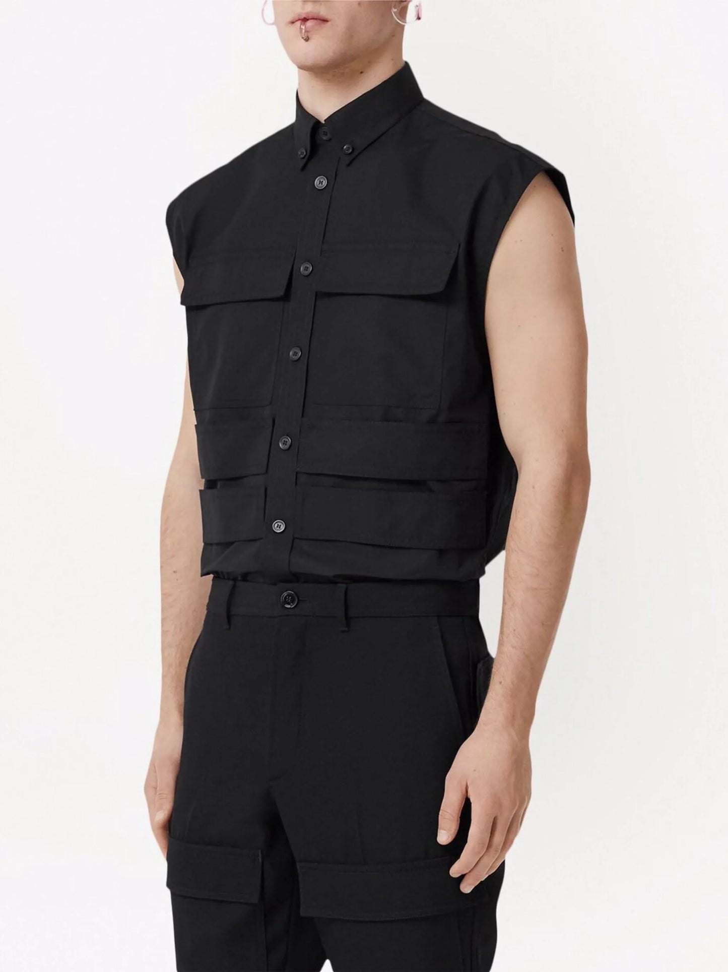 sleeveless button-down shirt