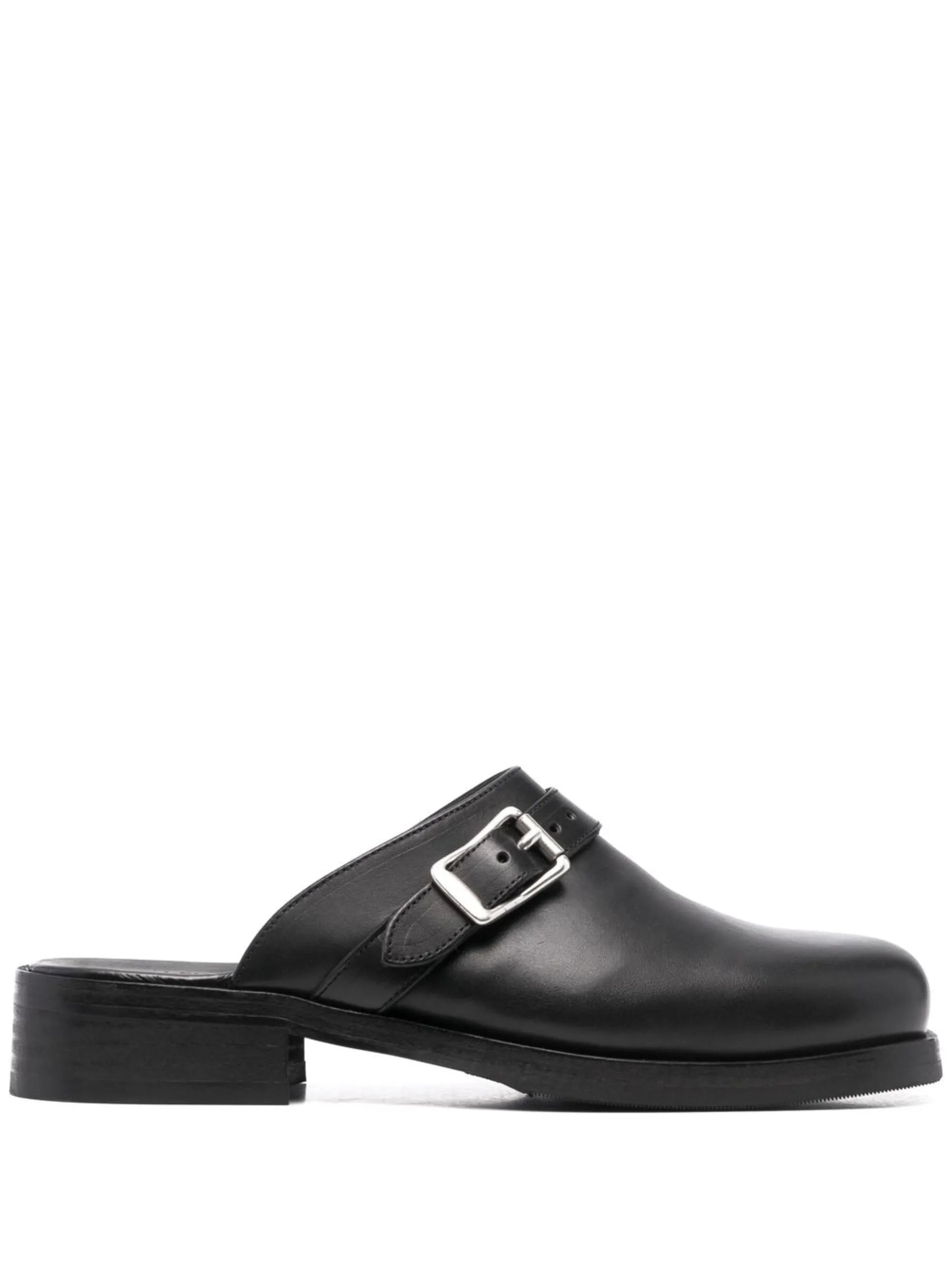 Camion buckle-fastening leather mules