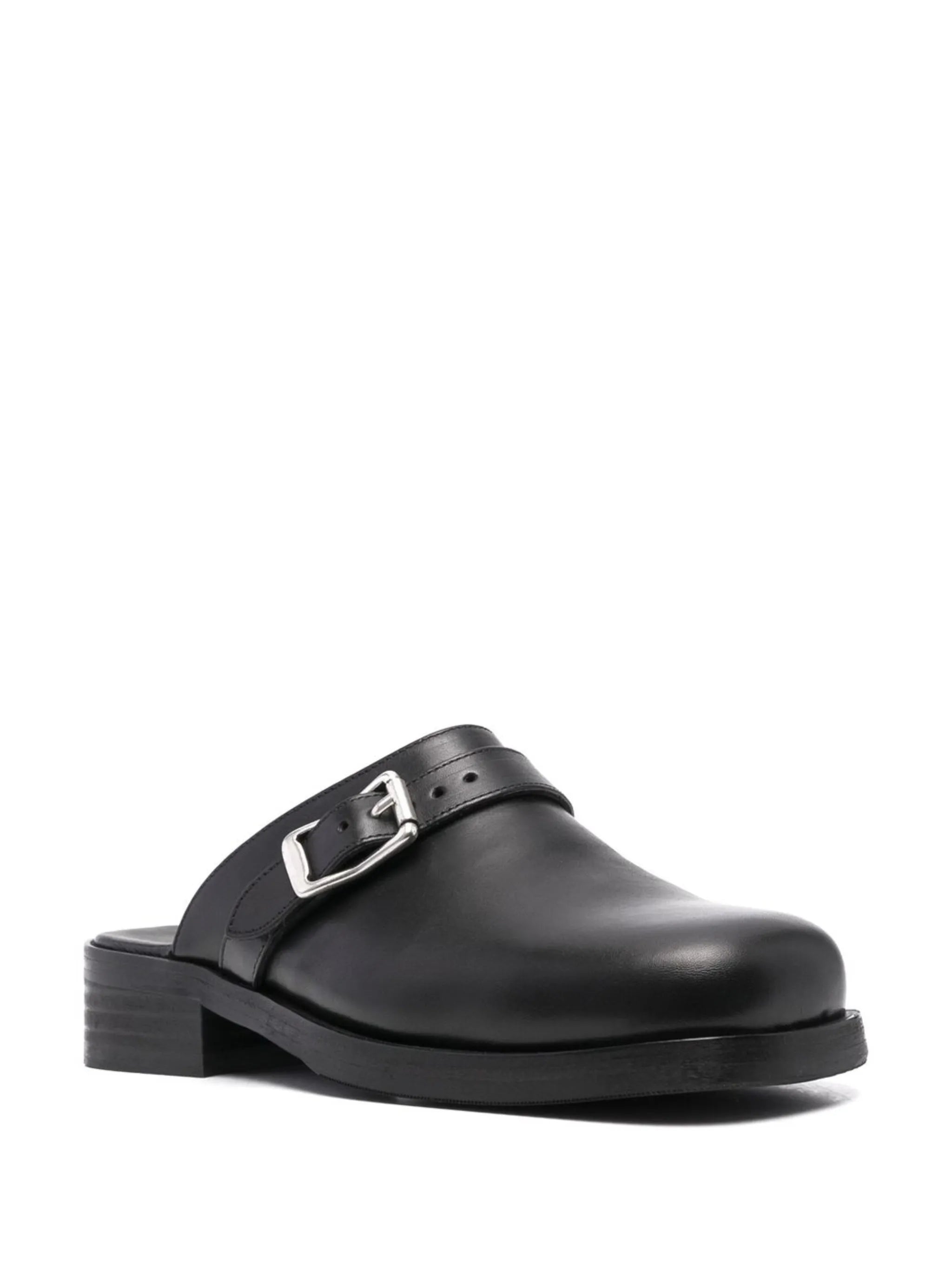Camion buckle-fastening leather mules