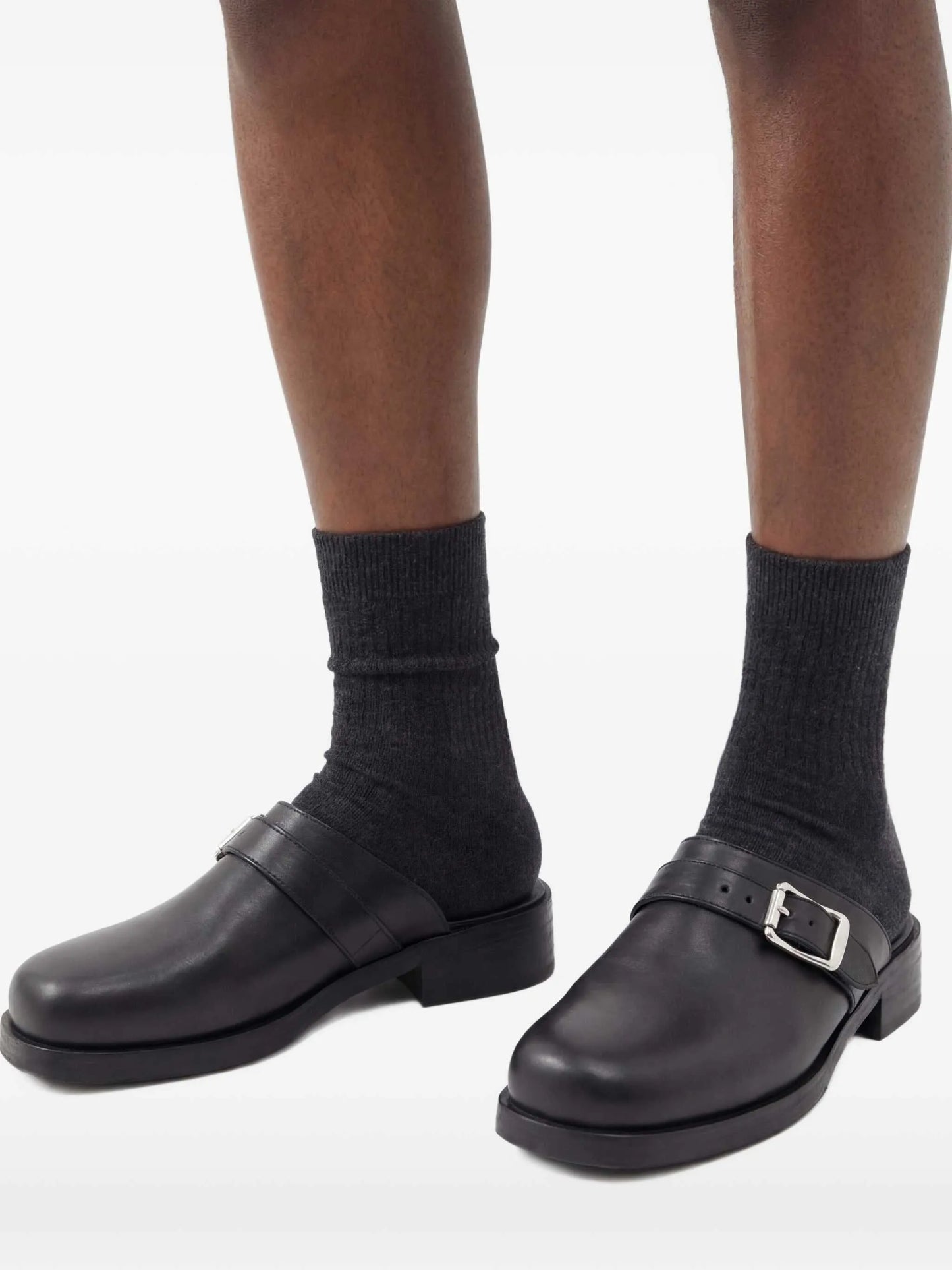 Camion buckle-fastening leather mules