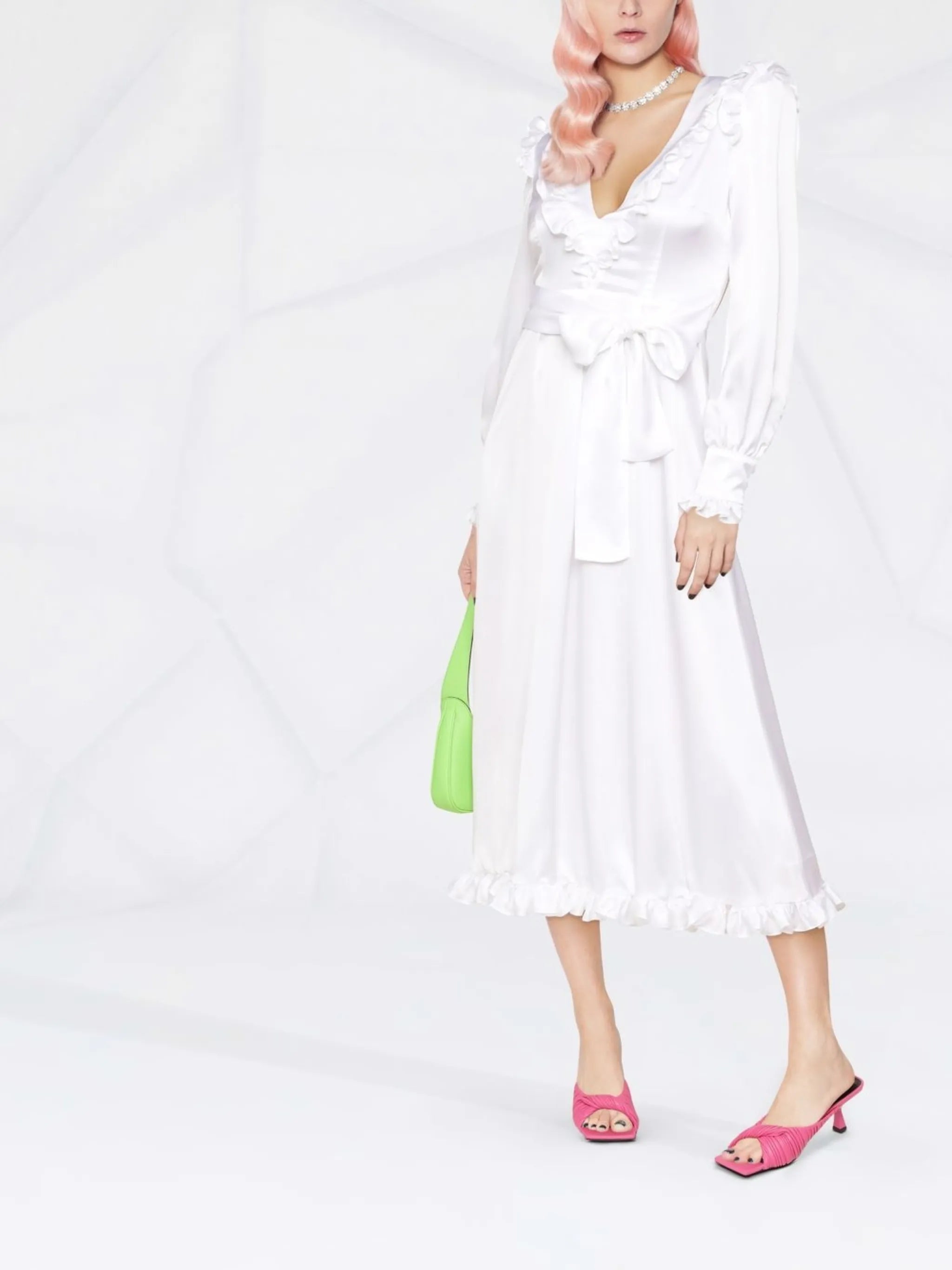 ruffle-trim belted dress
