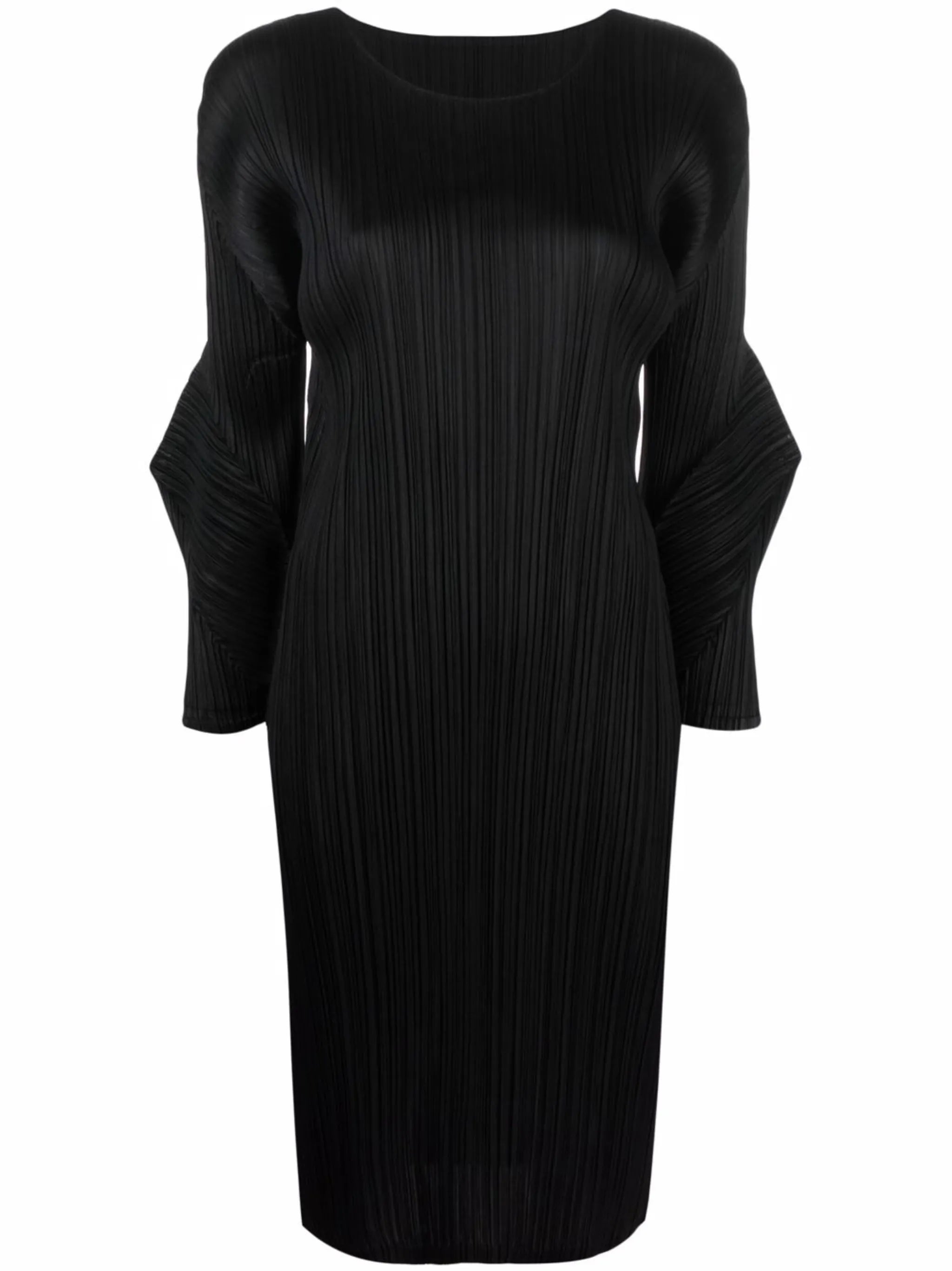 sculpted sleeve midi plissé dress