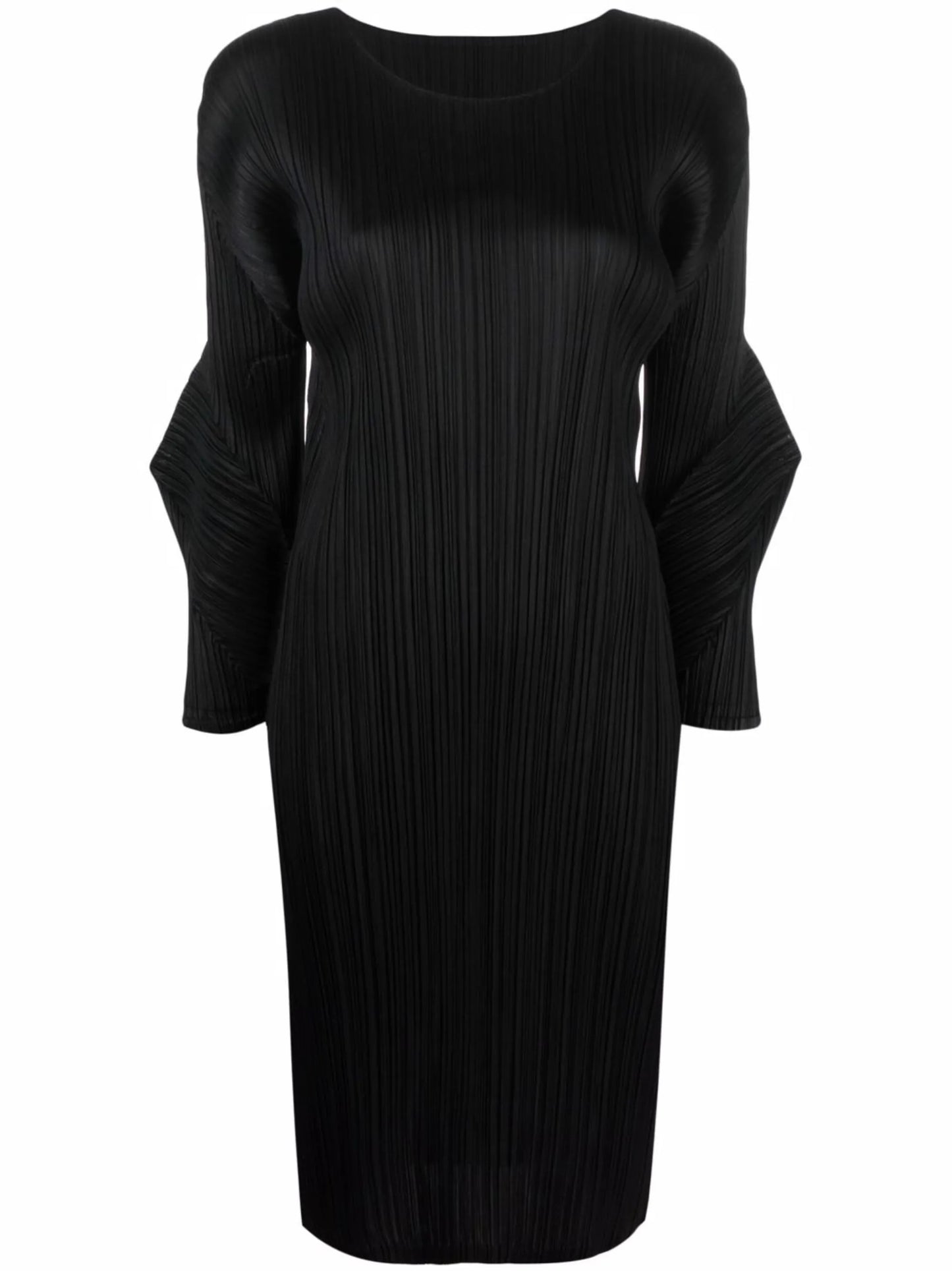 sculpted sleeve midi plissé dress