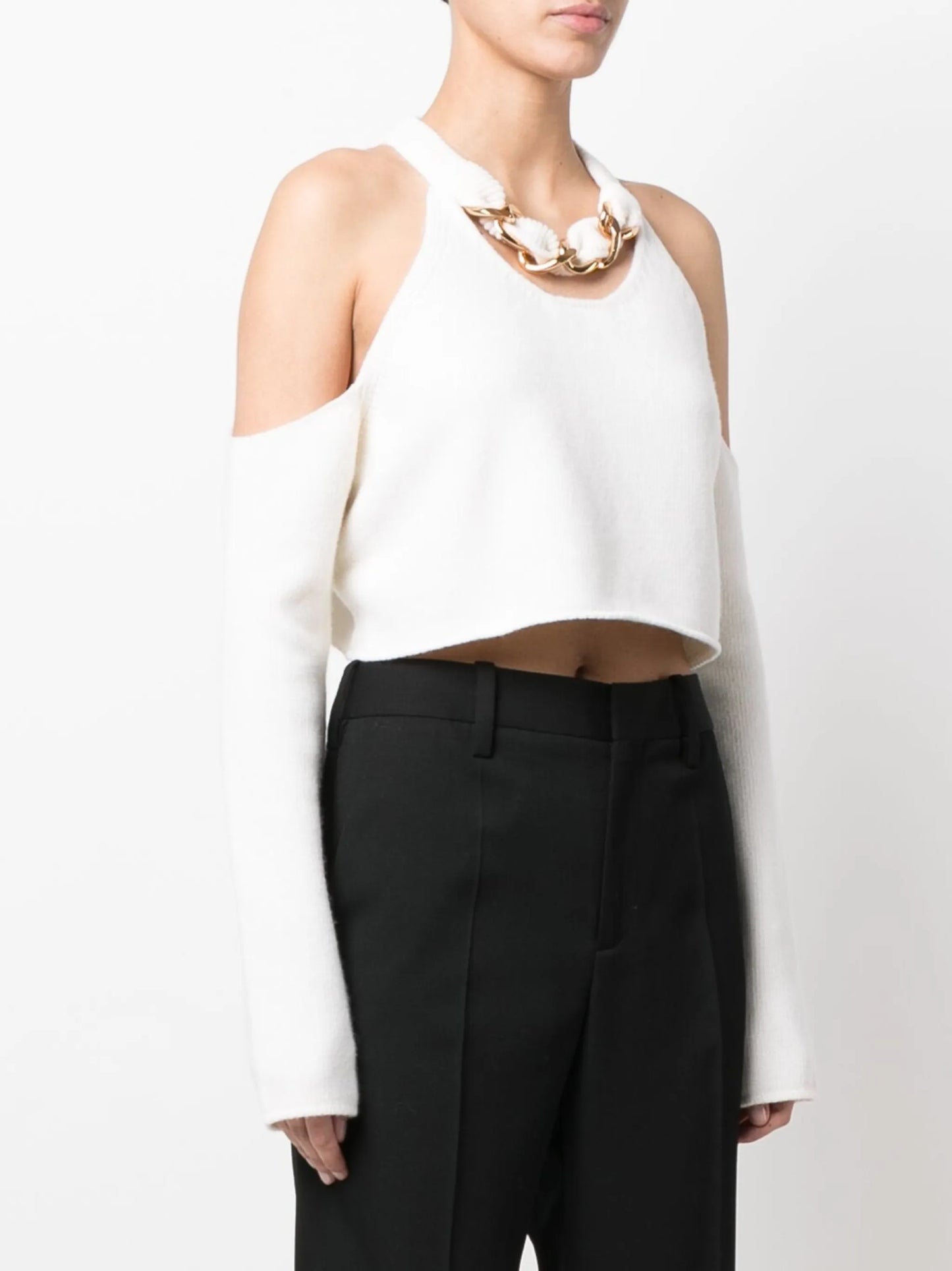 cold-shoulder knitted crop top