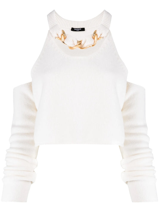 cold-shoulder knitted crop top