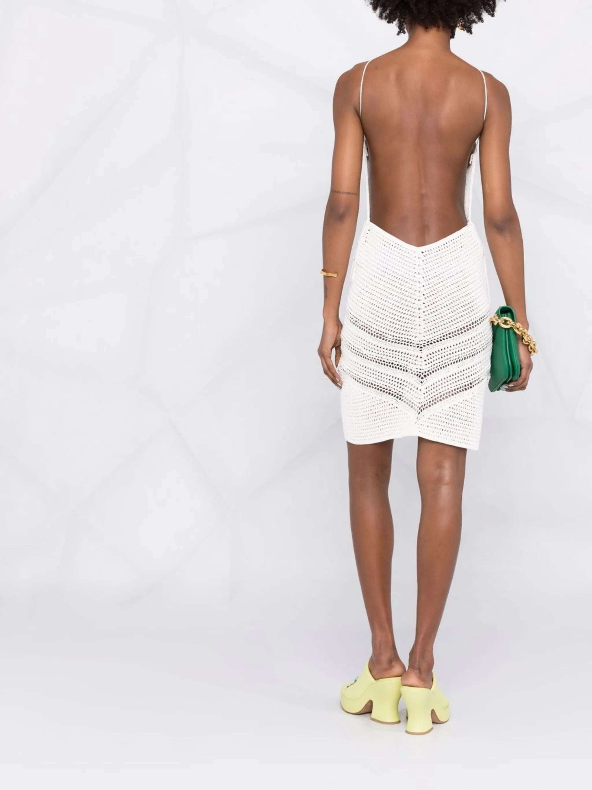 halterneck crochet mini dress
