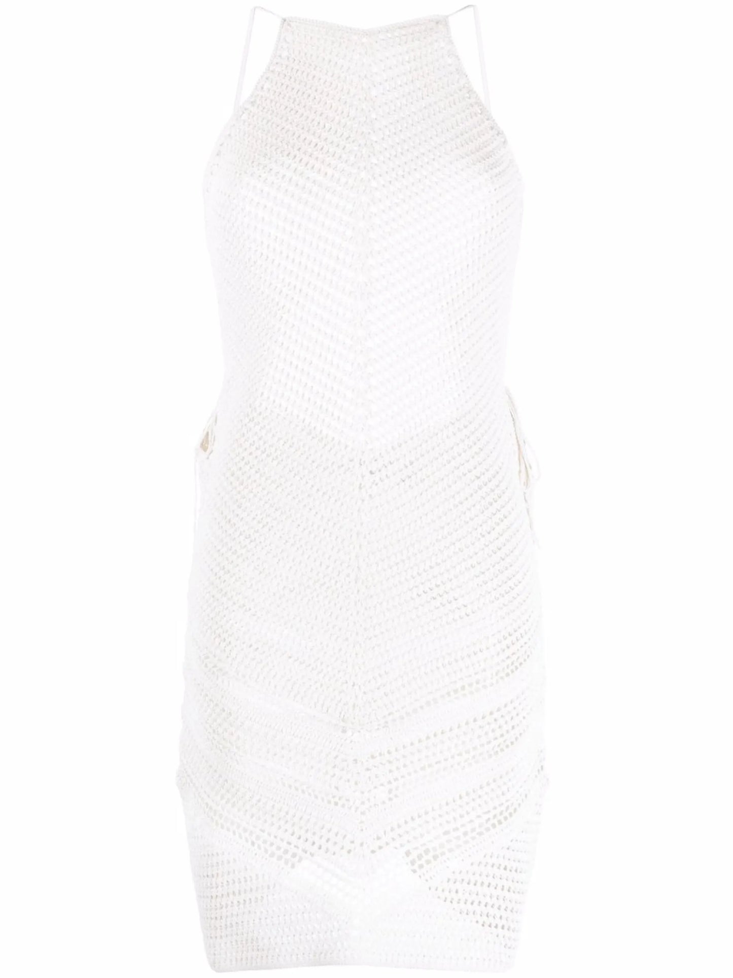 halterneck crochet mini dress