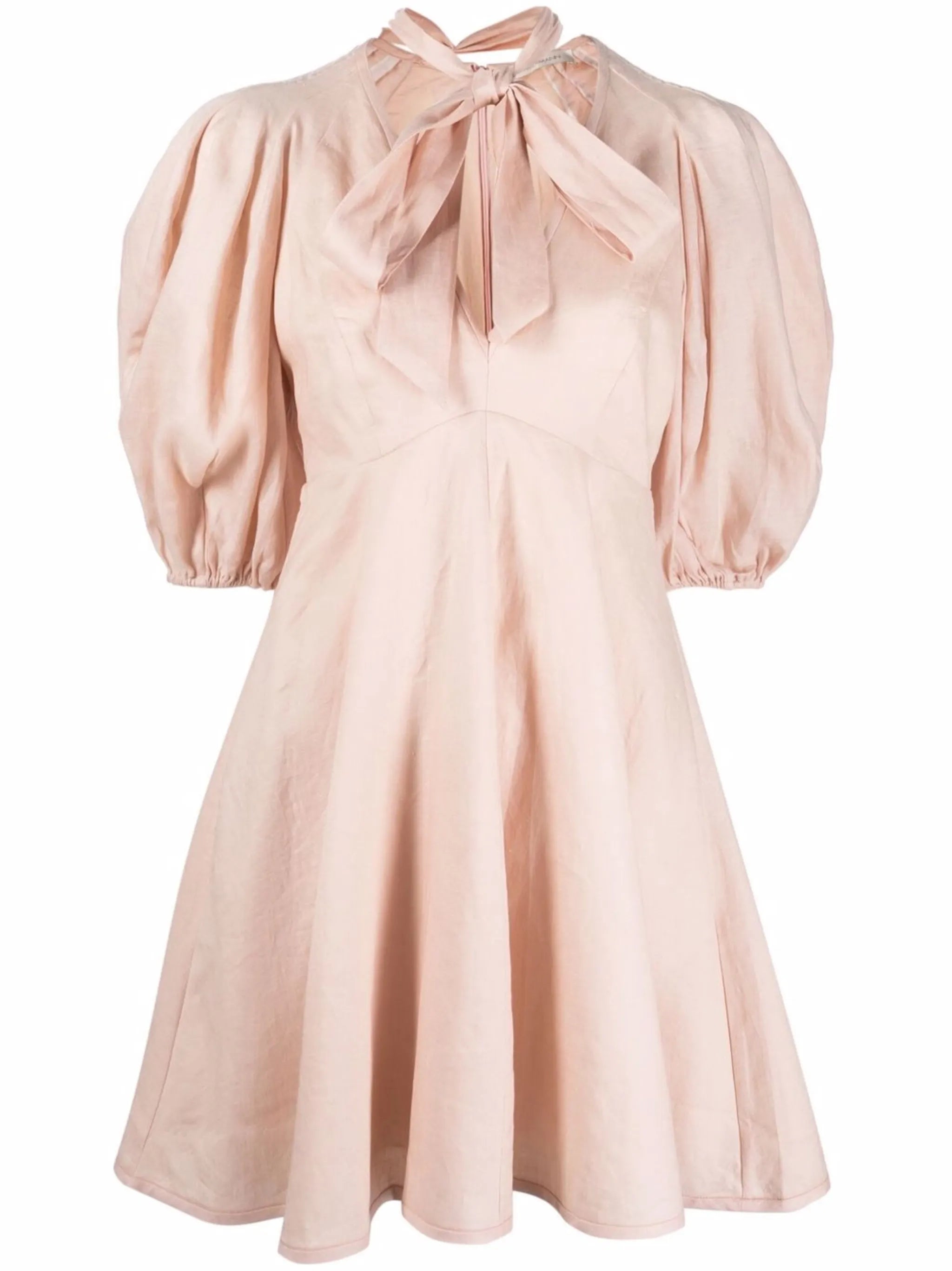 puff-sleeve linen mini dress