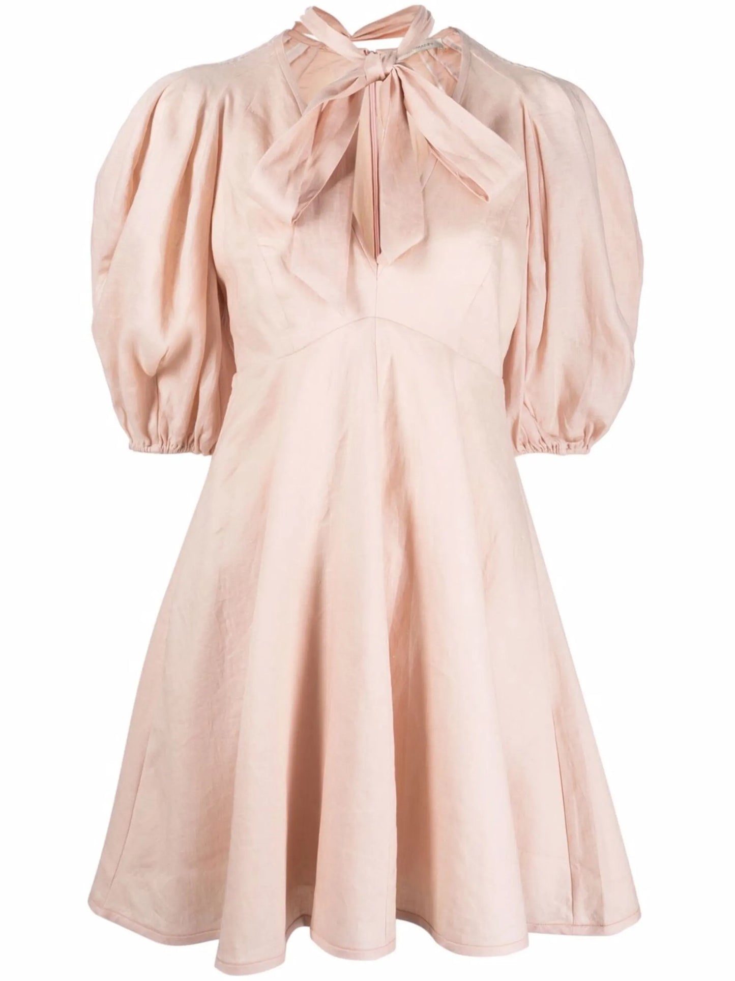 puff-sleeve linen mini dress