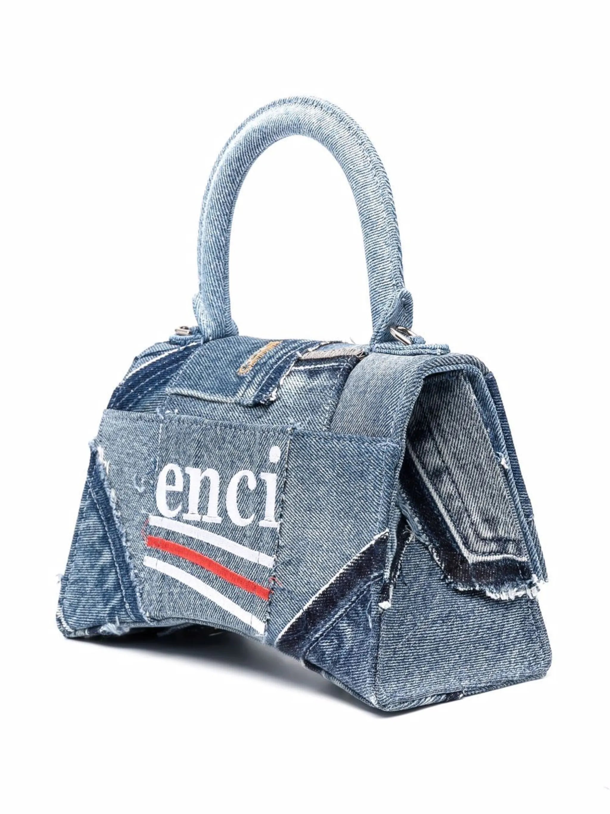 logo-print denim satchel bag