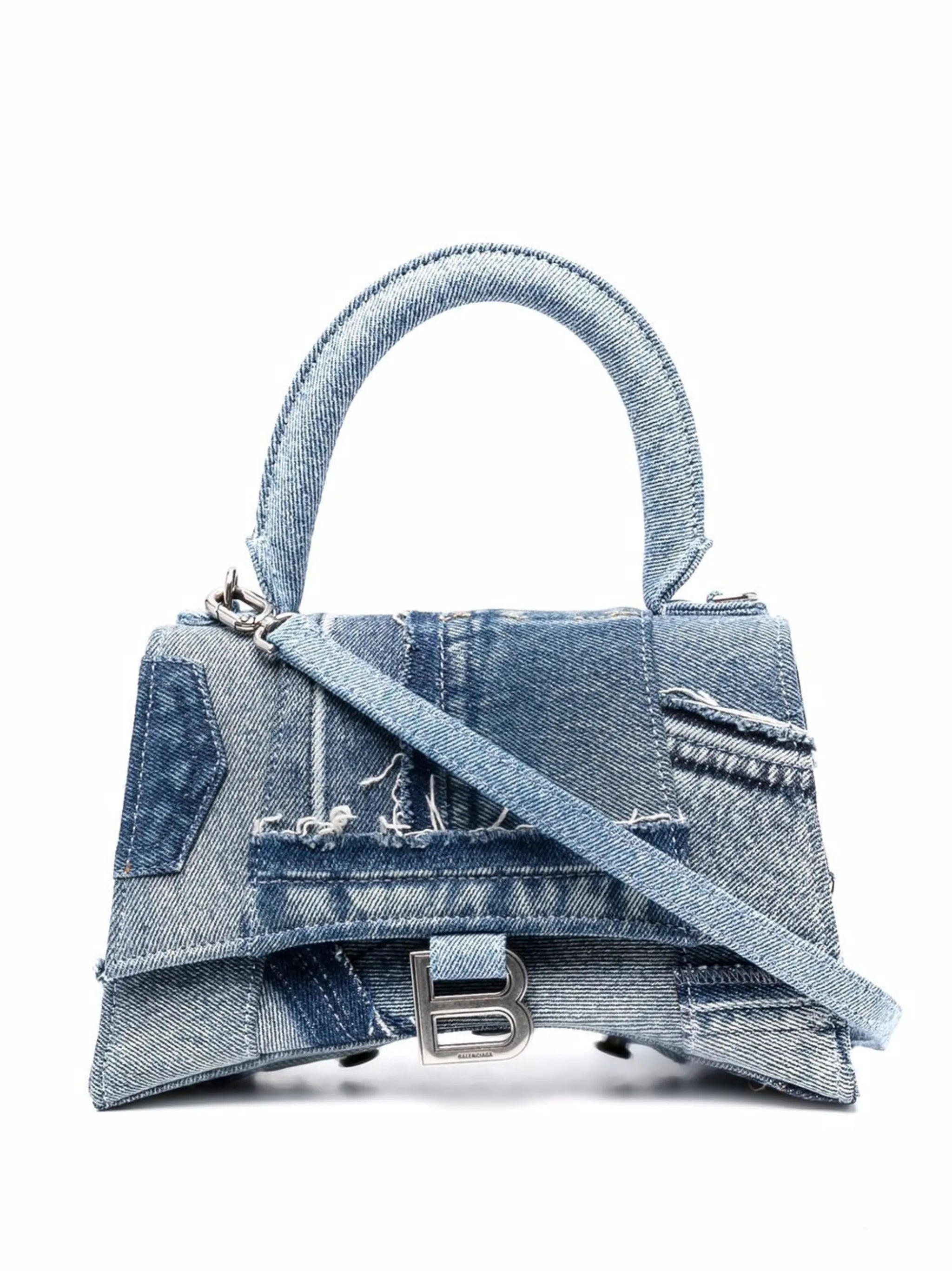 logo-print denim satchel bag