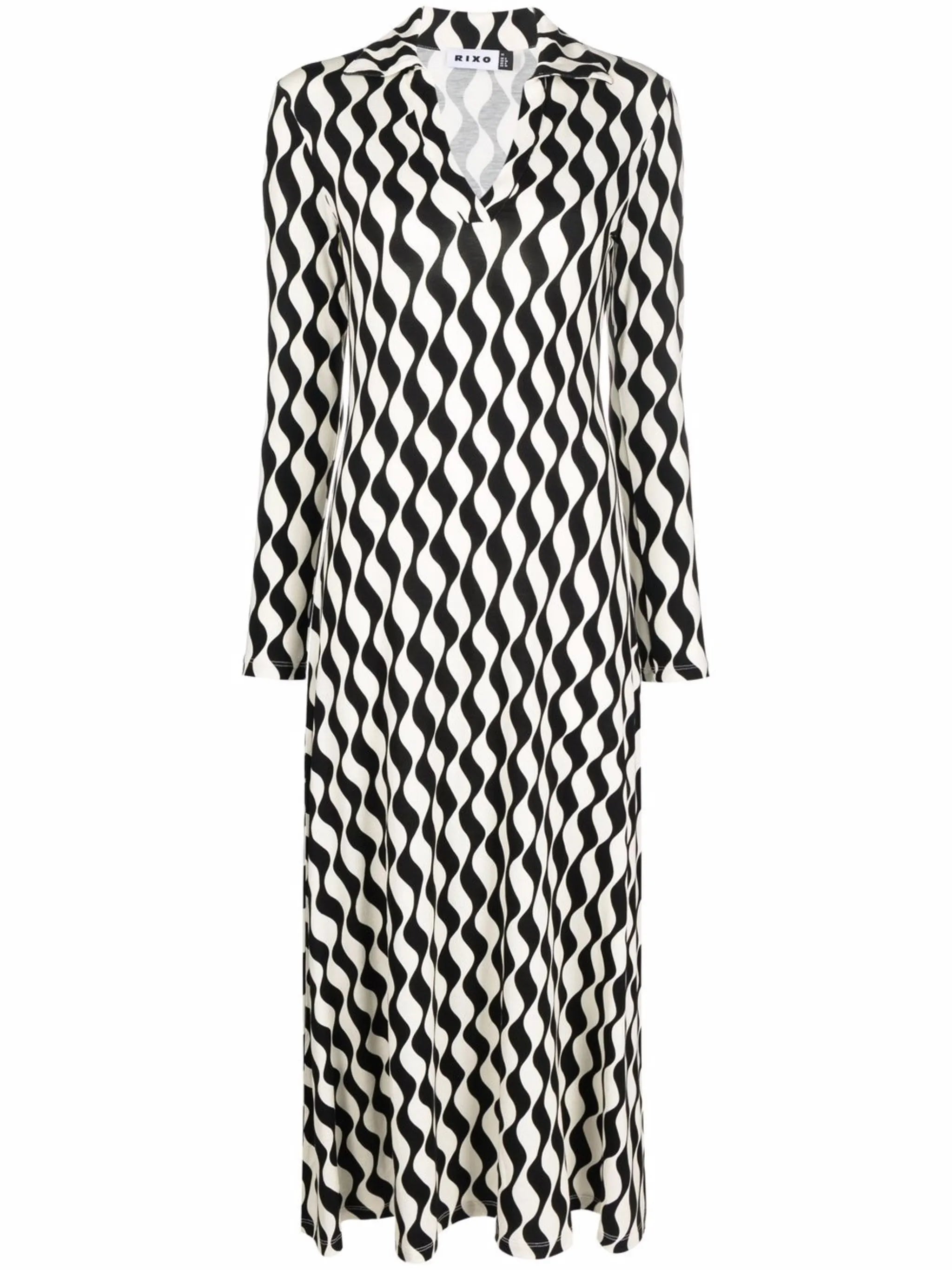 wave-print midi dress