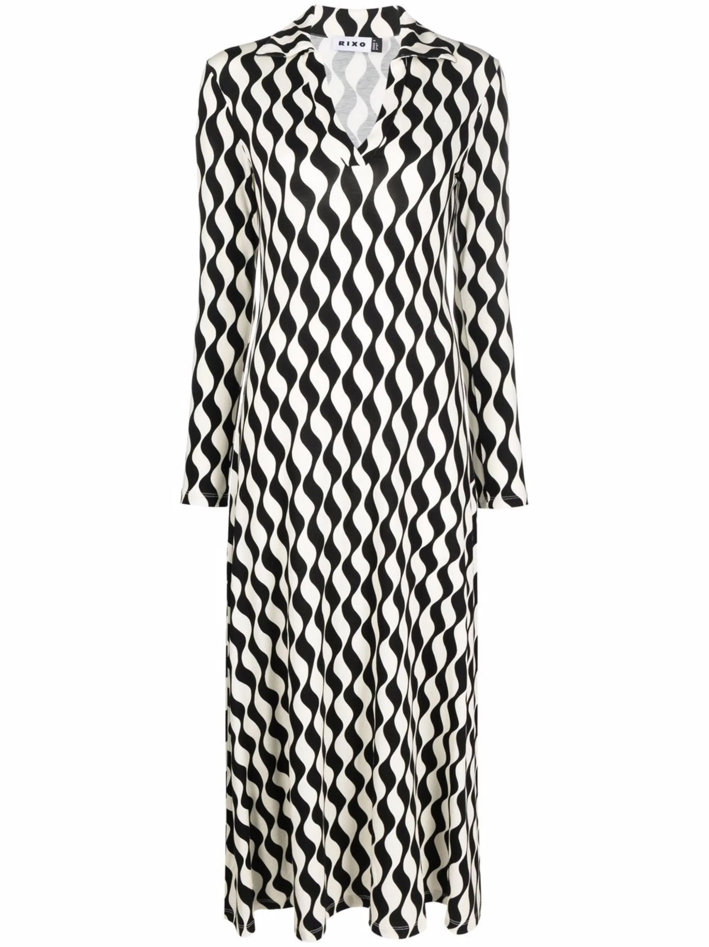 wave-print midi dress