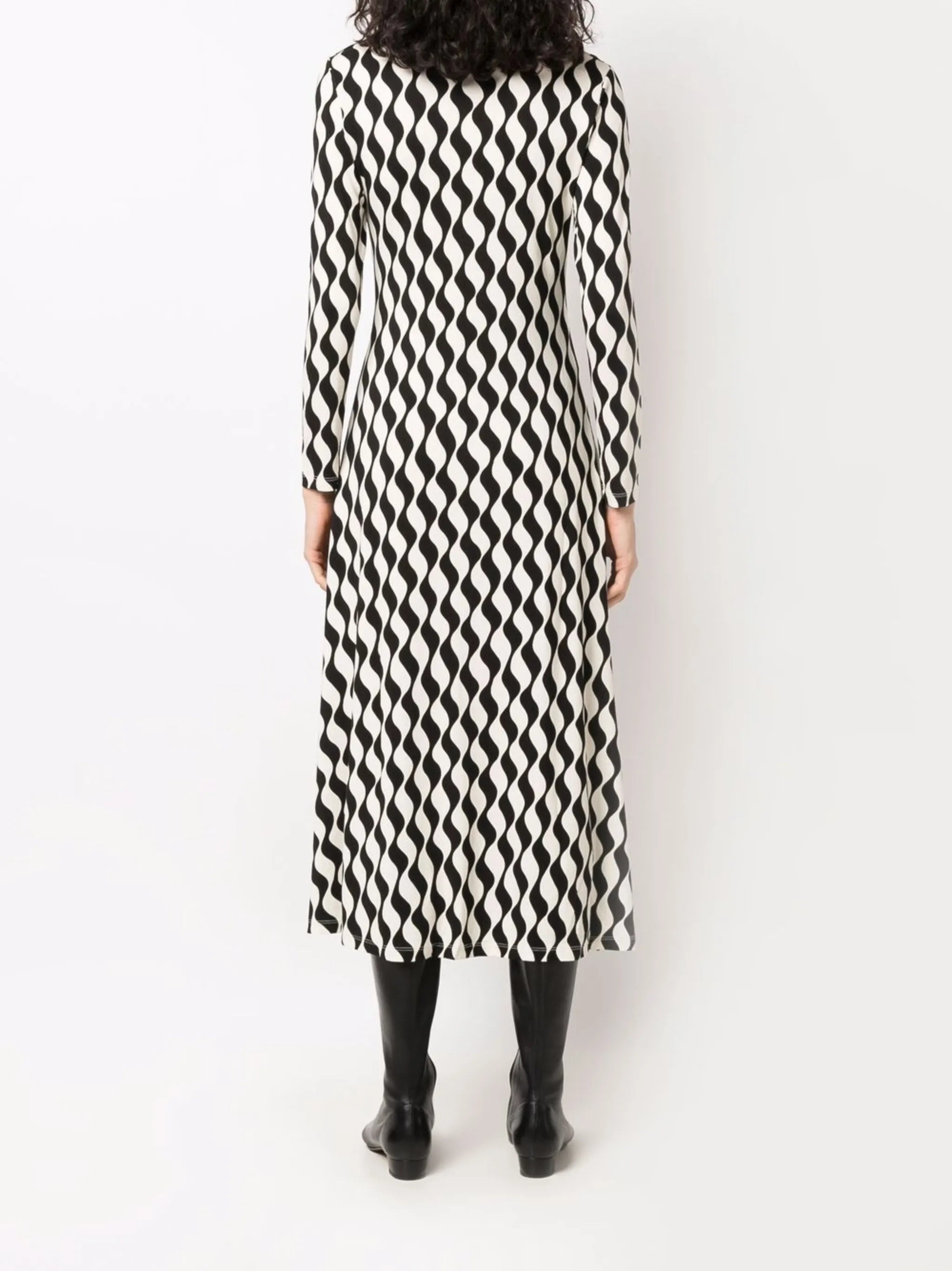 wave-print midi dress