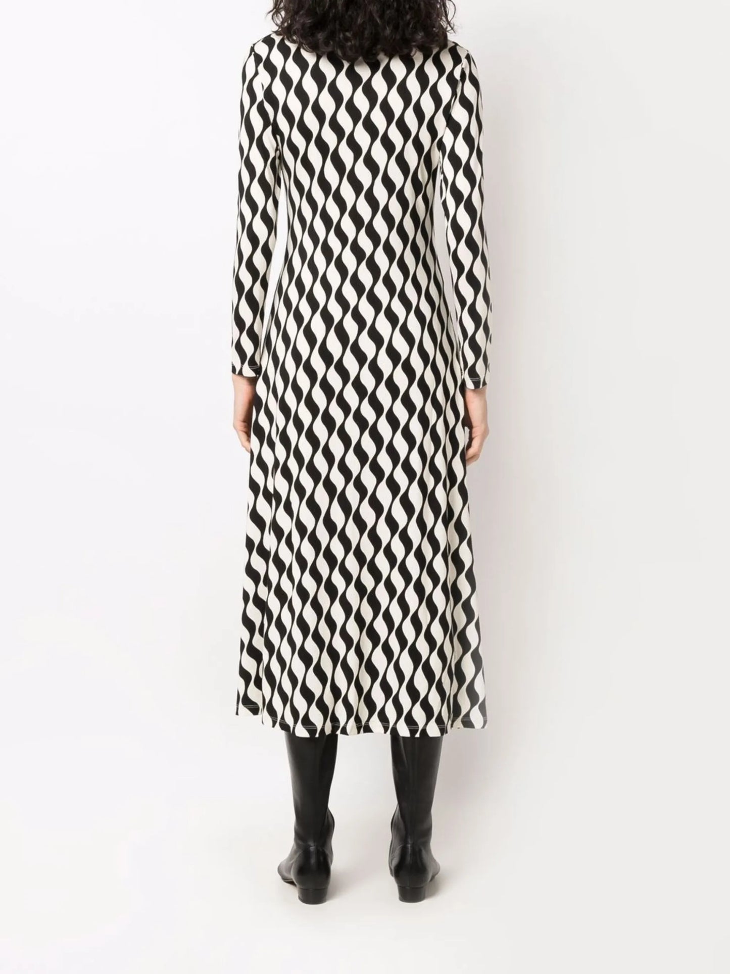 wave-print midi dress