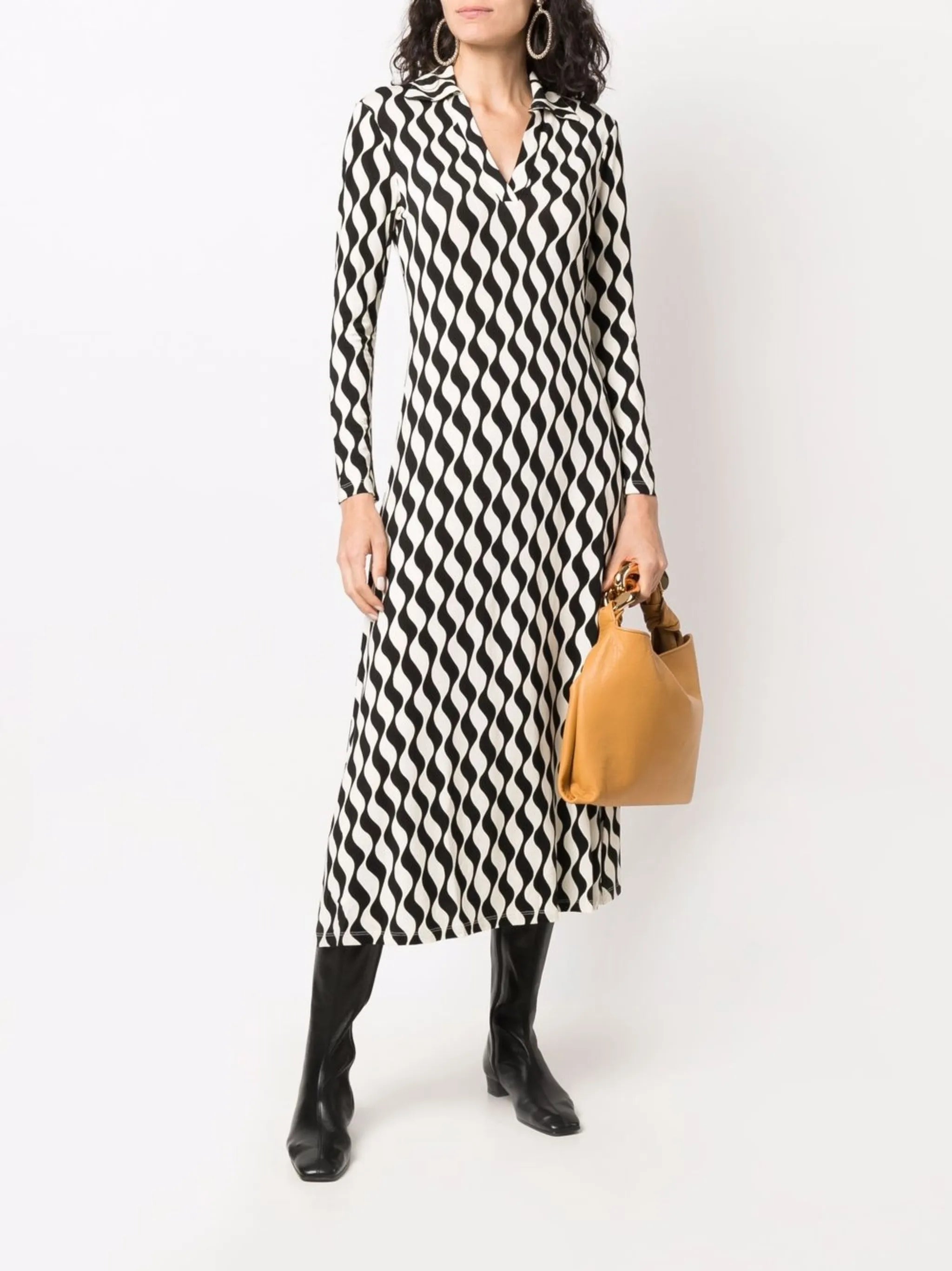 wave-print midi dress