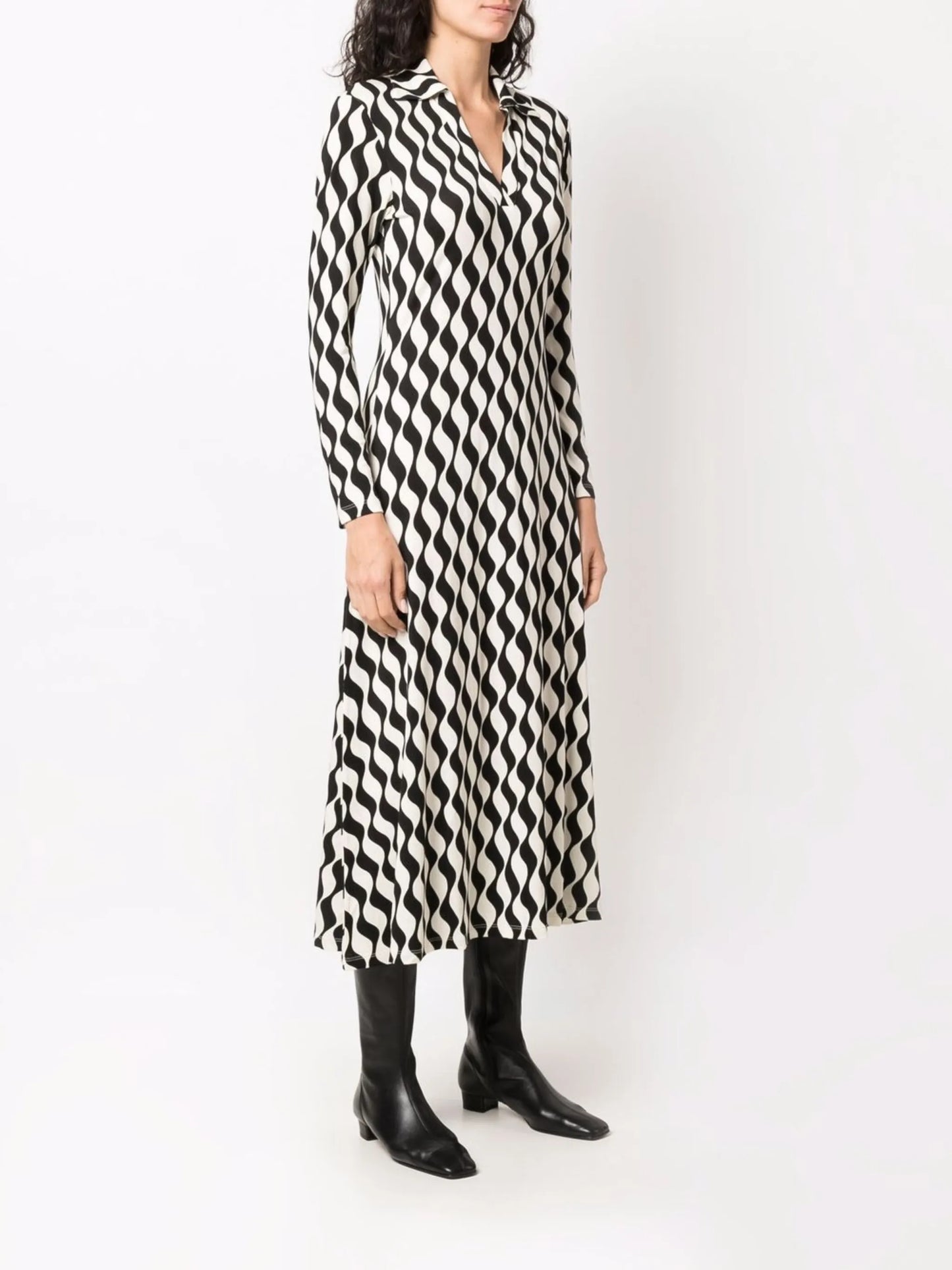 wave-print midi dress