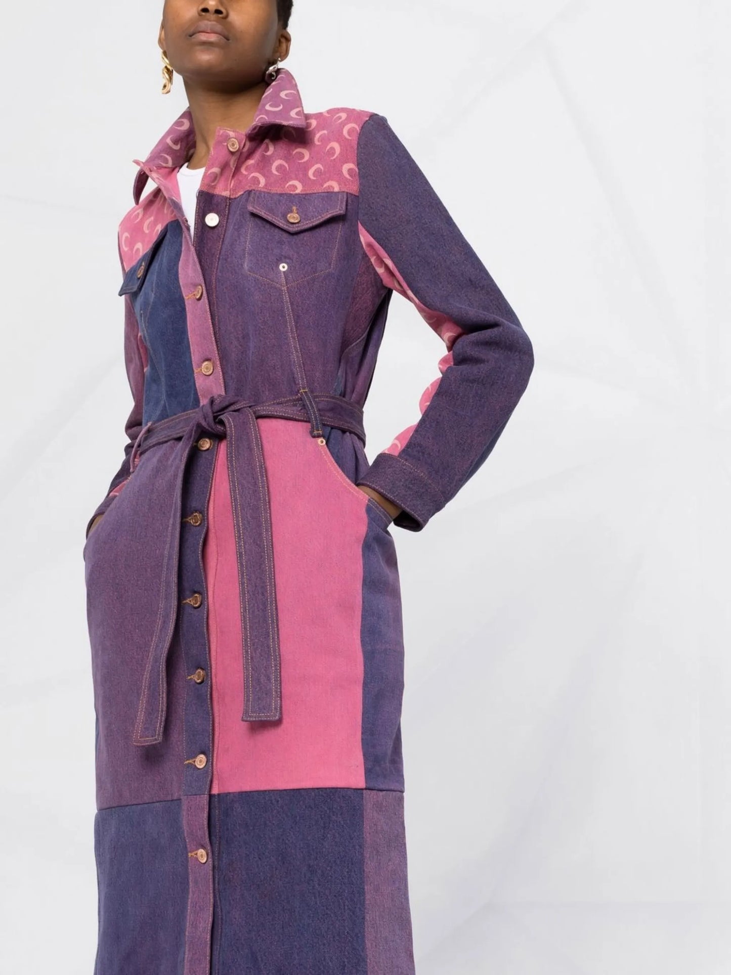 logo-print colour-block trench coat