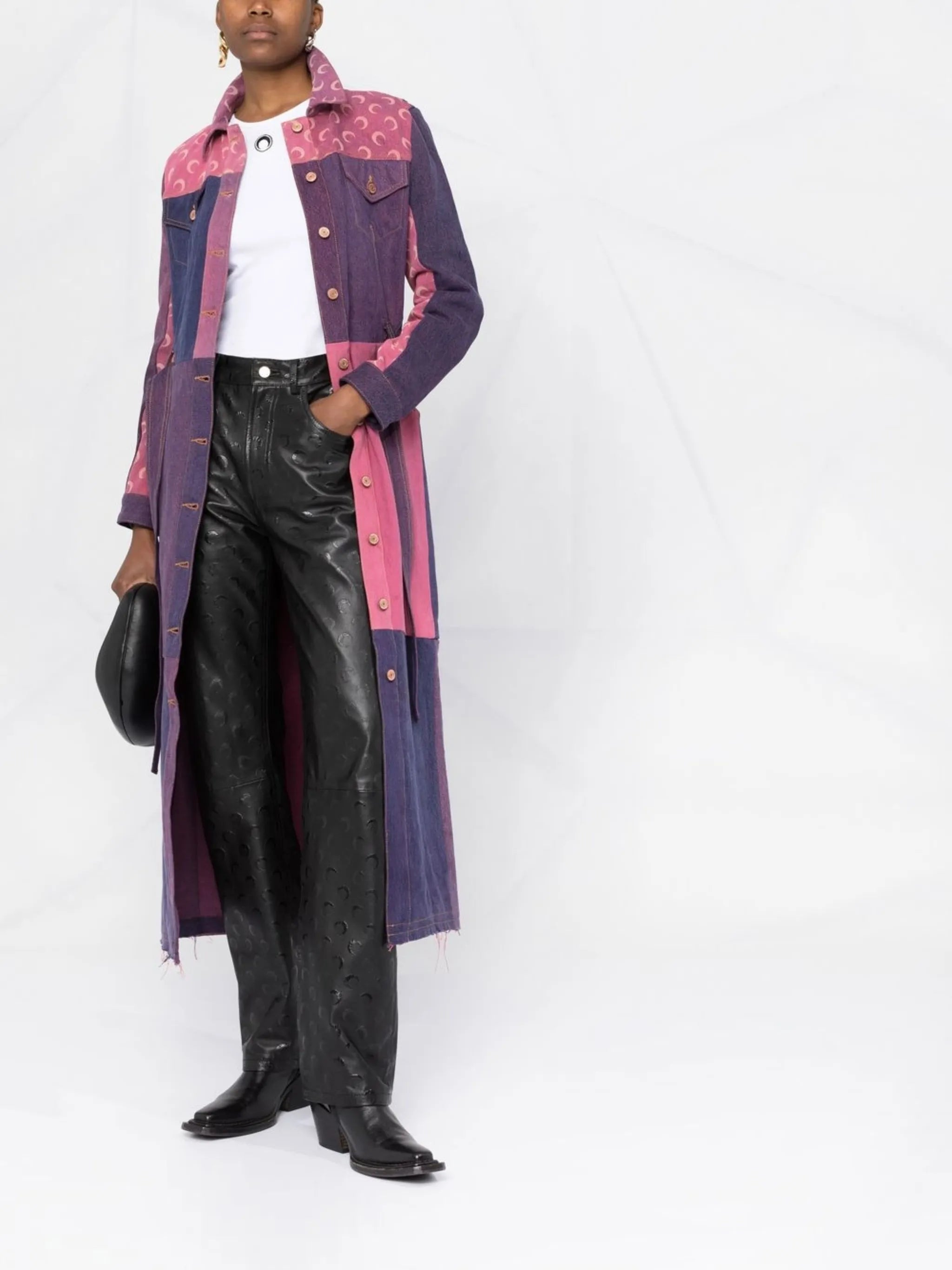 logo-print colour-block trench coat
