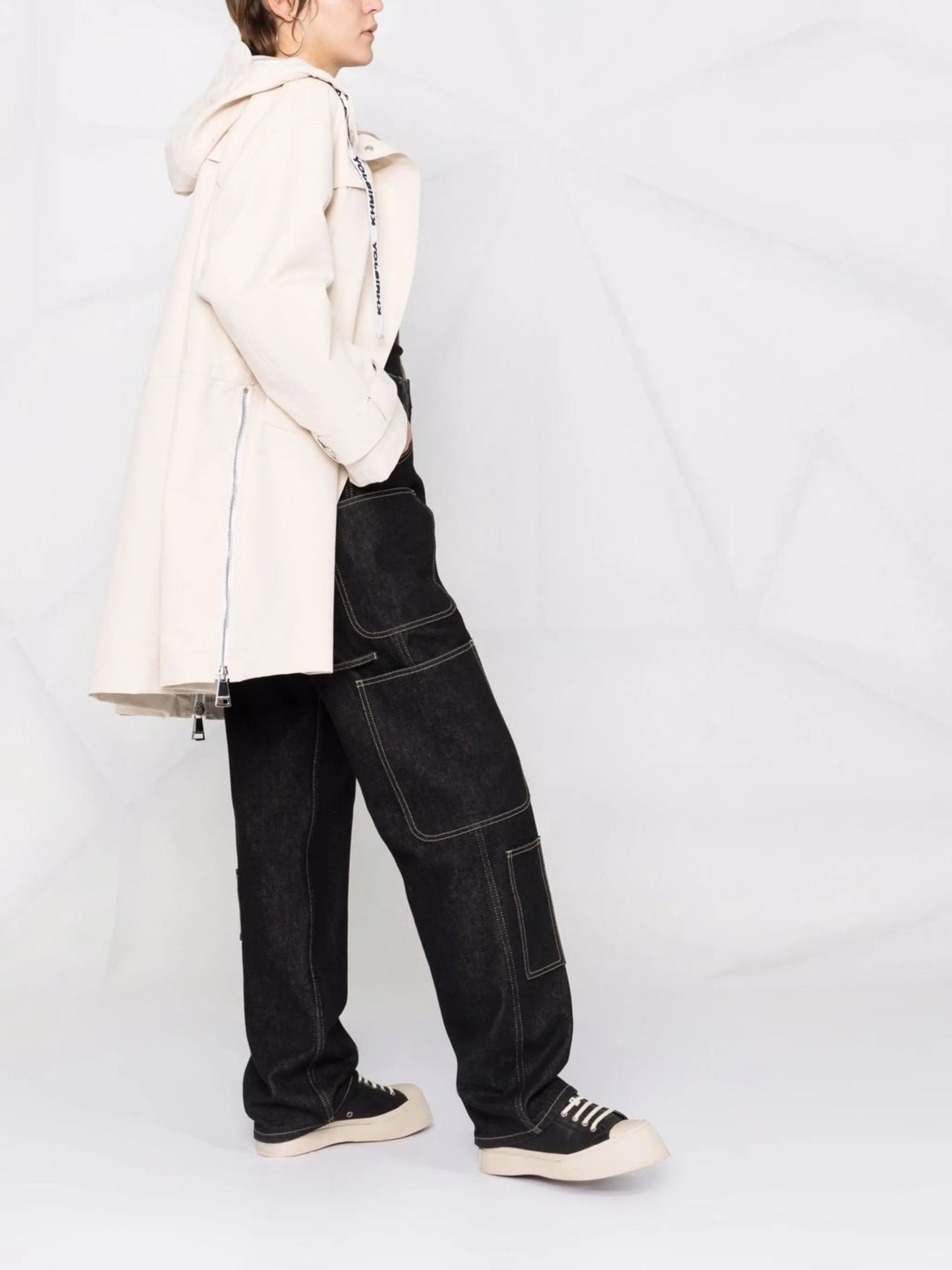 zipped-details hooded rain coat