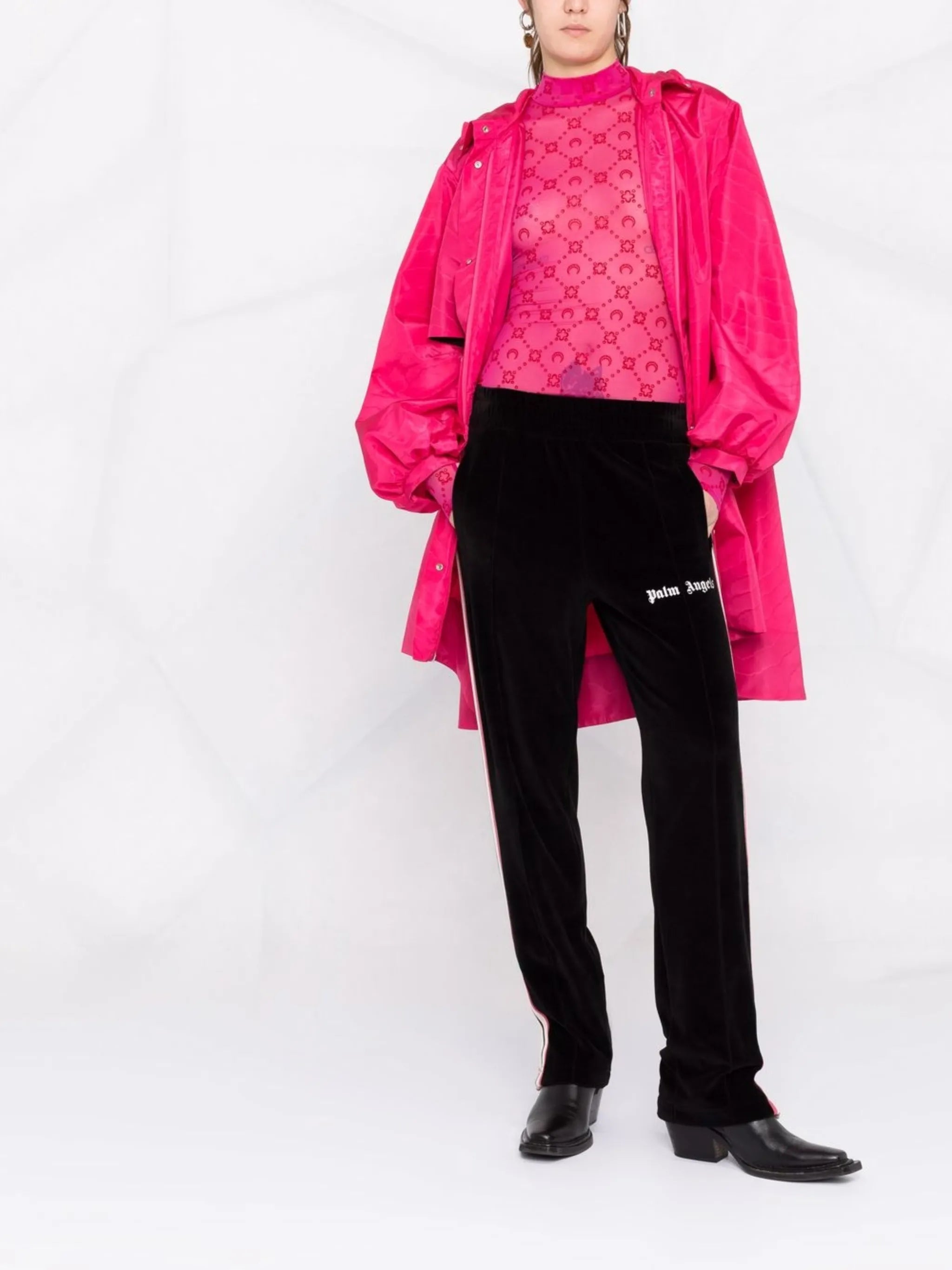monogram-flocked semi-sheer top