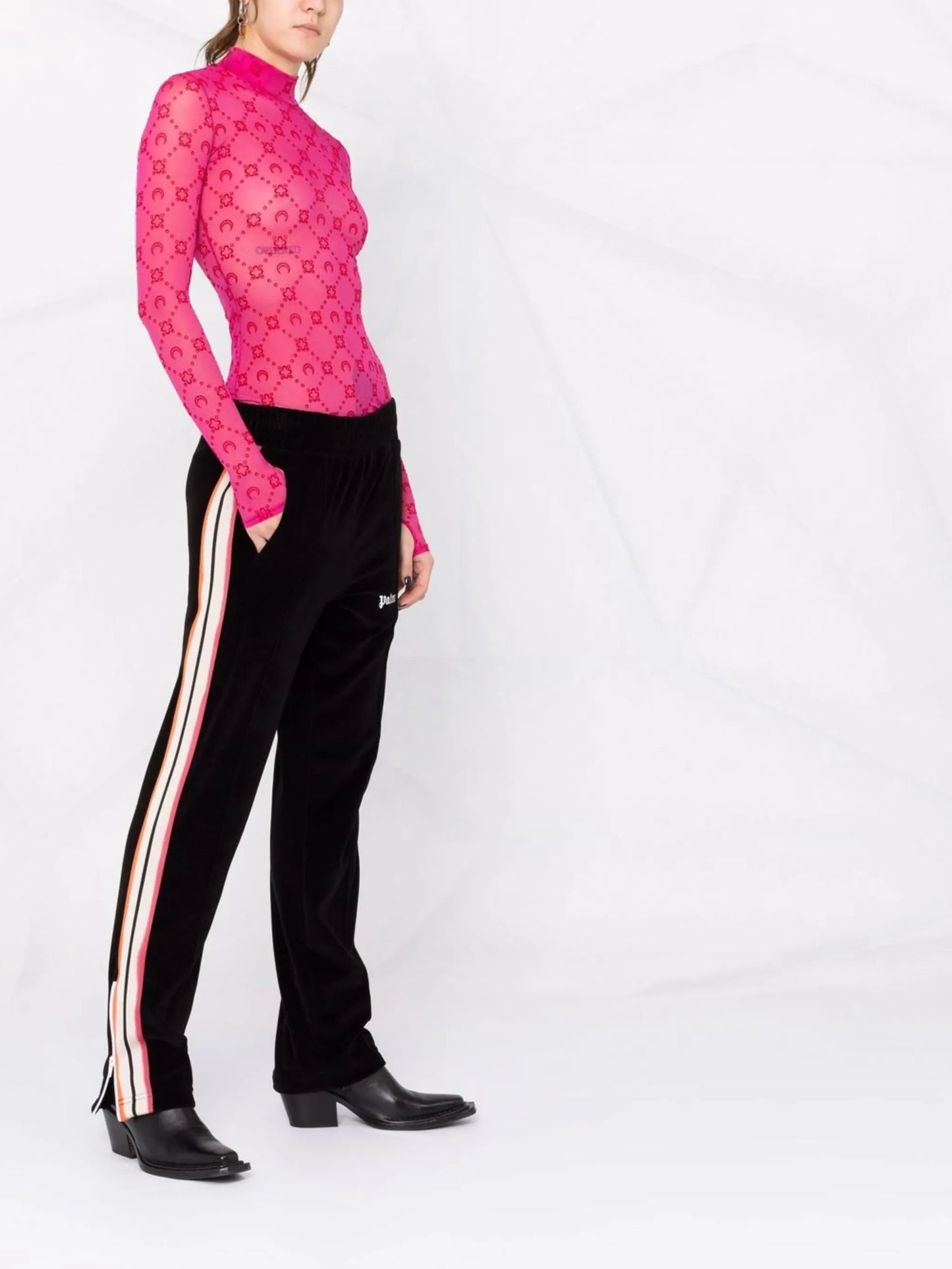 monogram-flocked semi-sheer top